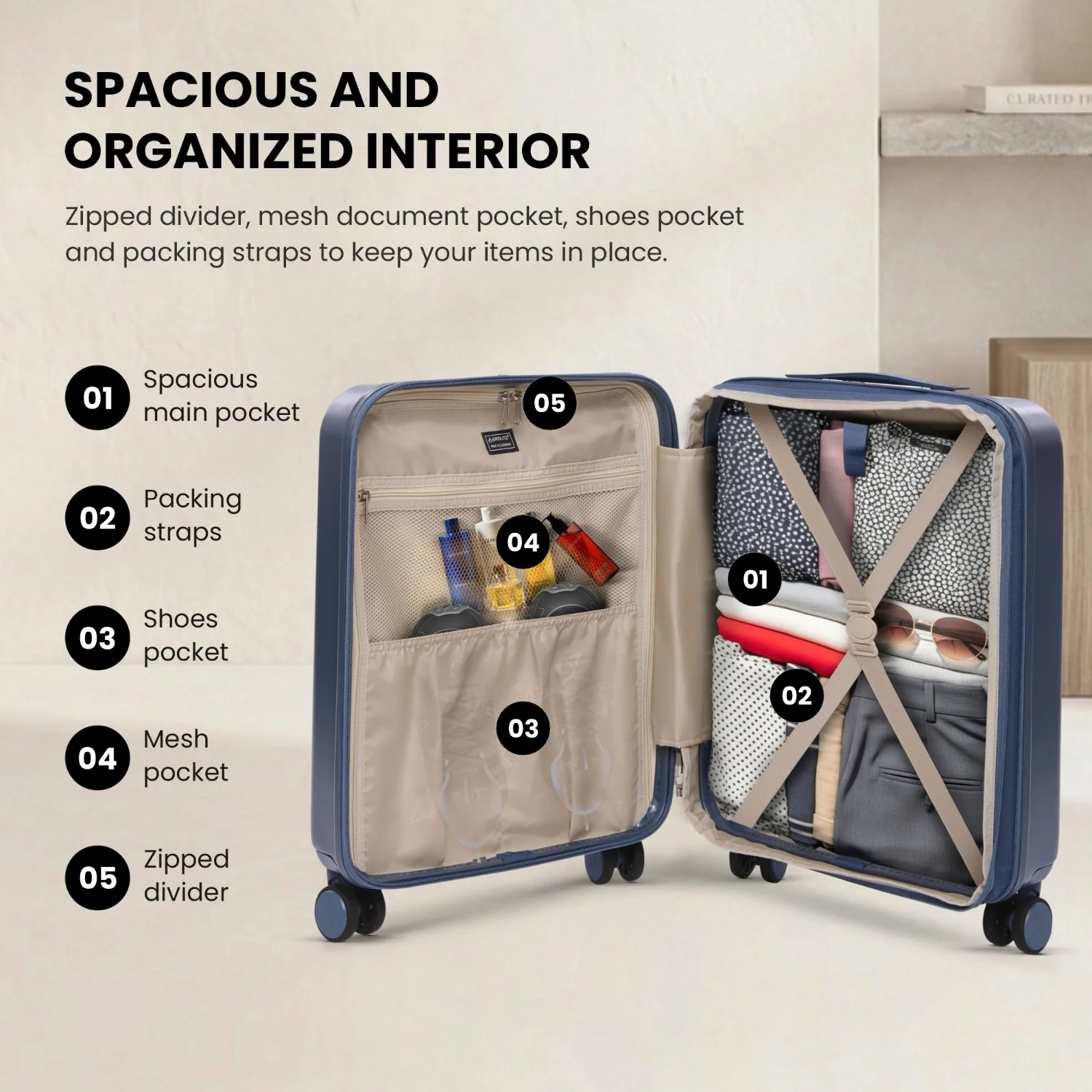 Aerolite Expandable 55x40x20cm to 55x40x23cm Ryanair Priority, Wizz Air Priority, Lufthansa Max Size Lightweight Hard Shell Carry On Hand Cabin Luggage Suitcase with 4 Wheels (BLUE) - Image 8