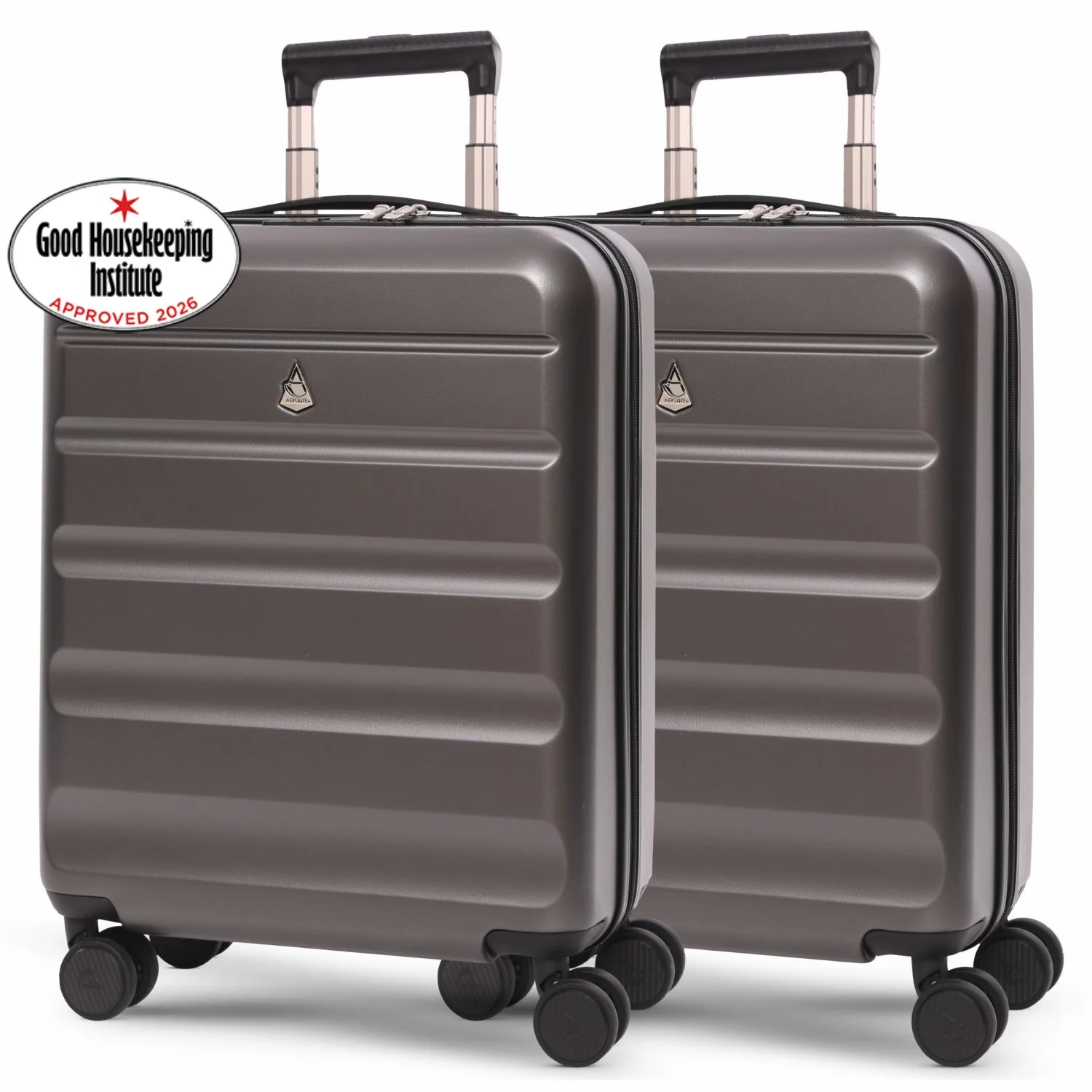 Aerolite Expandable 55x40x20cm to 55x40x23cm Ryanair Priority, Wizz Air Priority, Lufthansa Max Size Lightweight Hard Shell Carry On Hand Cabin Luggage Suitcase with 4 Wheels - Set of 2 (CHARCOAL)