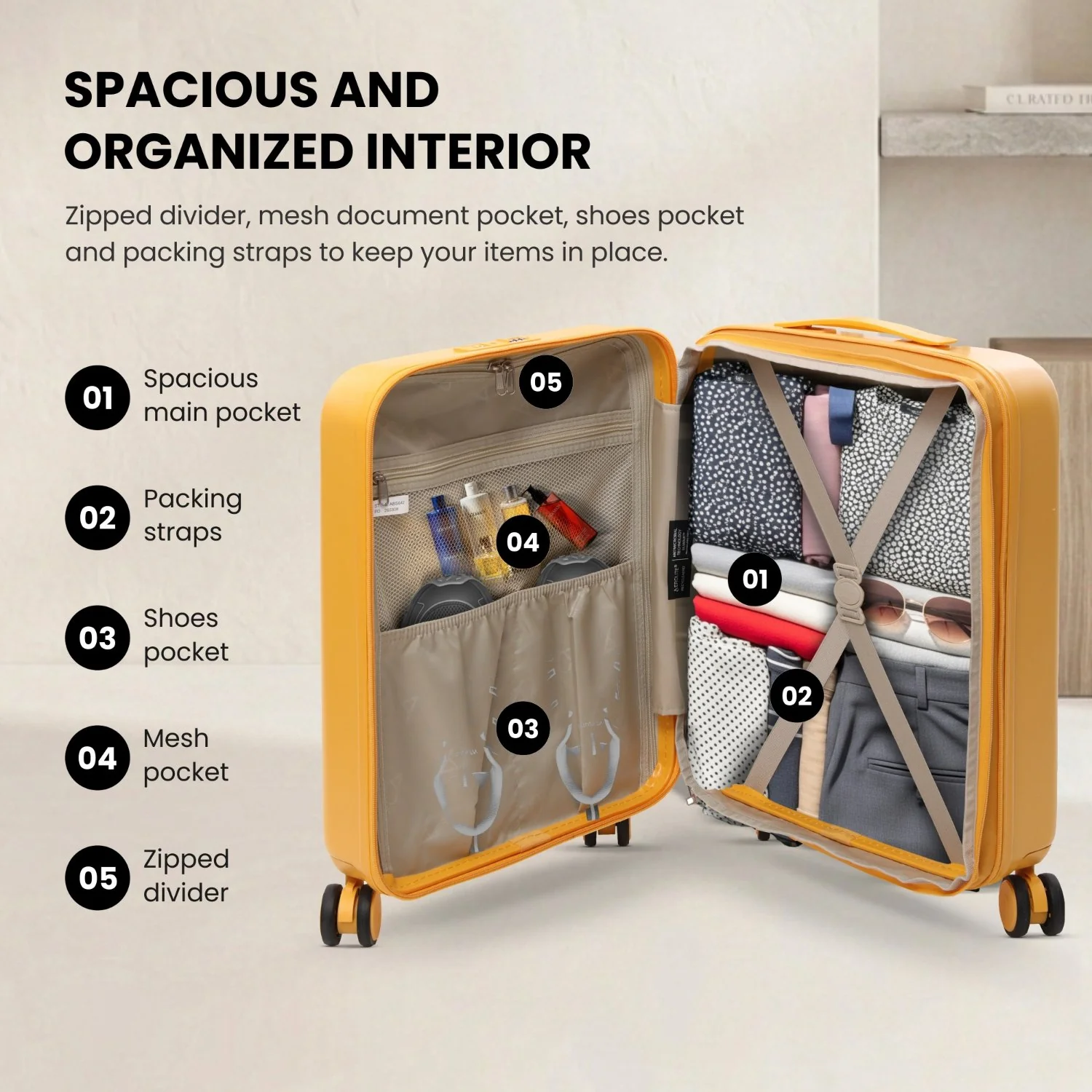 Aerolite Expandable 55x40x20cm to 55x40x23cm Ryanair Priority, Wizz Air Priority, Lufthansa Max Size Lightweight Hard Shell Carry On Hand Cabin Luggage Suitcase with 4 Wheels - Set of 2 (MANGO) - Image 4