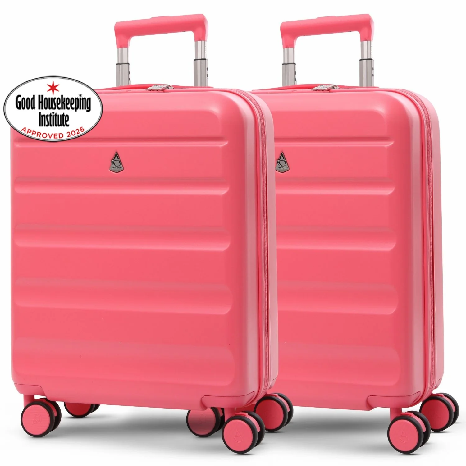 Aerolite Expandable 55x40x20cm to 55x40x23cm Ryanair Priority, Wizz Air Priority, Lufthansa Max Size Lightweight Hard Shell Carry On Hand Cabin Luggage Suitcase with 4 Wheels - Set of 2 (PINK)