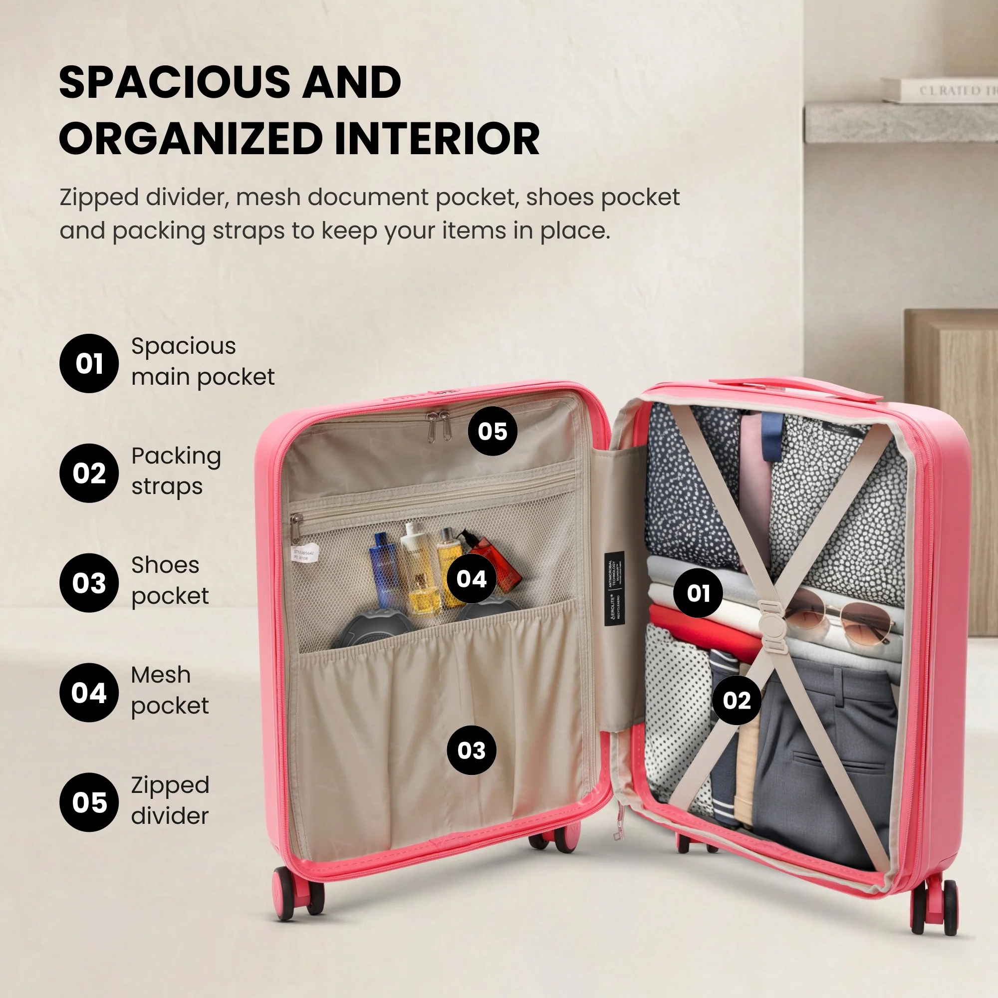 Aerolite Expandable 55x40x20cm to 55x40x23cm Ryanair Priority, Wizz Air Priority, Lufthansa Max Size Lightweight Hard Shell Carry On Hand Cabin Luggage Suitcase with 4 Wheels (PINK) - Image 7