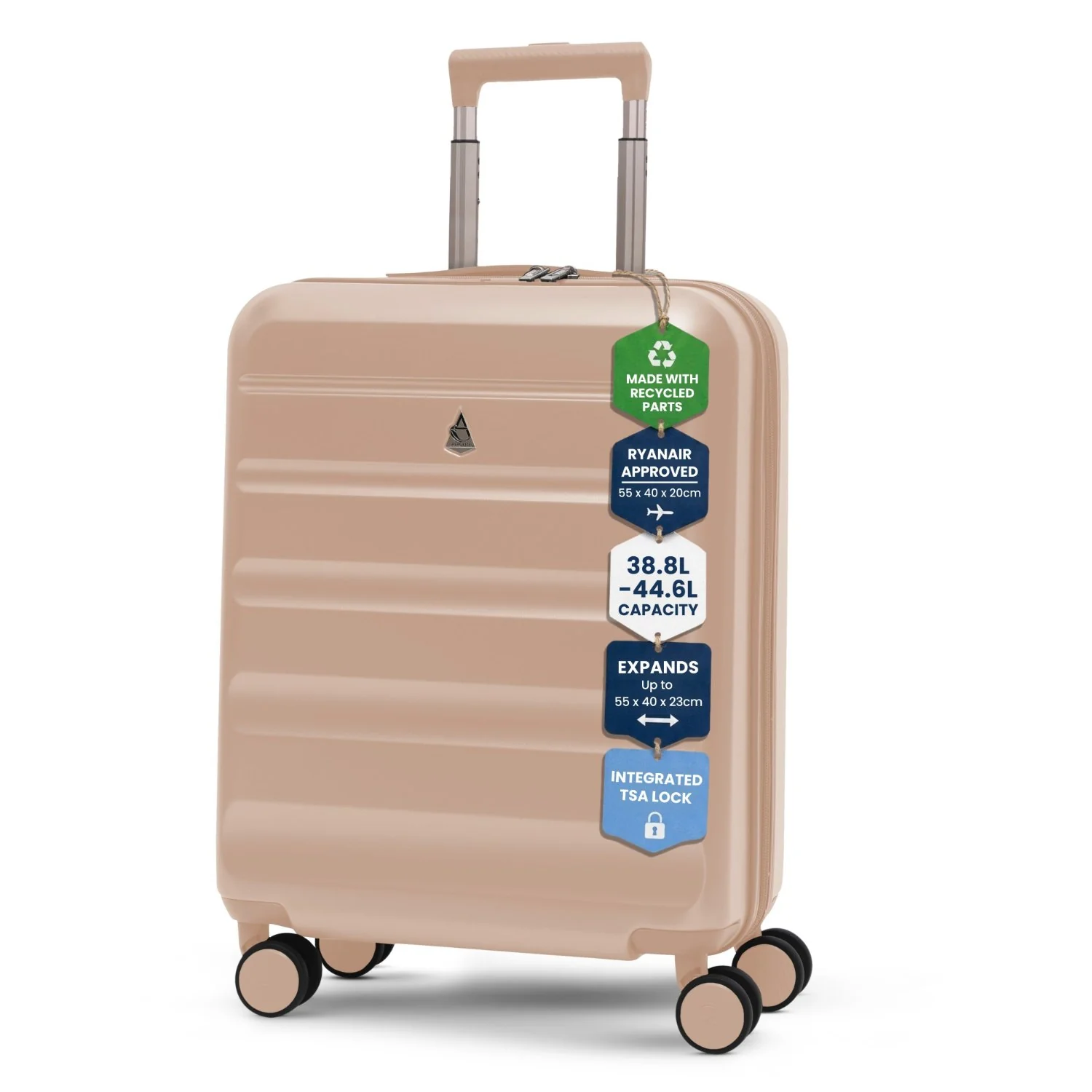 Aerolite Expandable 55x40x20cm to 55x40x23cm Ryanair Priority, Wizz Air Priority, Lufthansa Max Size Lightweight Hard Shell Carry On Hand Cabin Luggage Suitcase with 4 Wheels (BEIGE) - Image 12