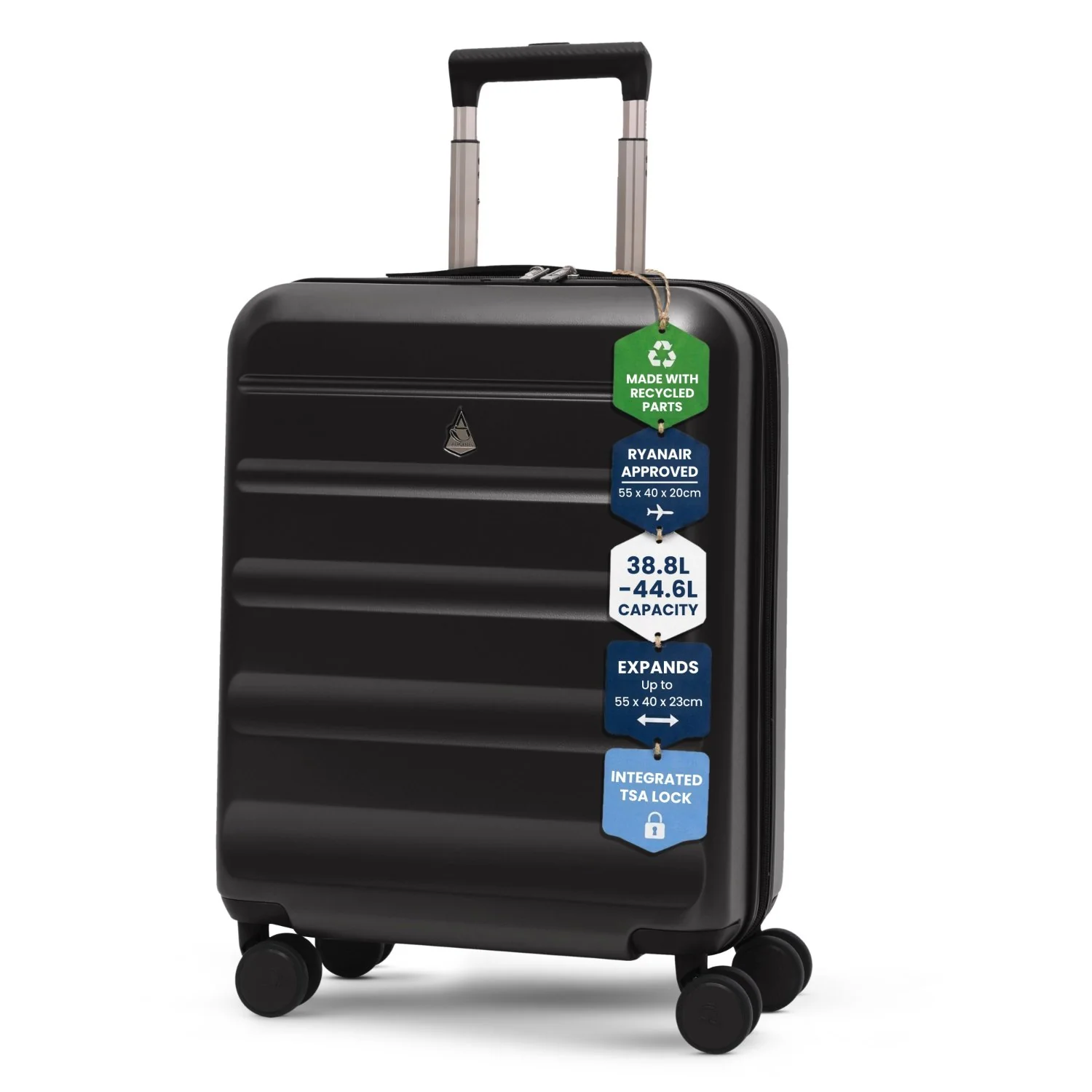 Aerolite Expandable 55x40x20cm to 55x40x23cm Ryanair Priority, Wizz Air Priority, Lufthansa Max Size Lightweight Hard Shell Carry On Hand Cabin Luggage Suitcase with 4 Wheels (BLACK) - Image 9