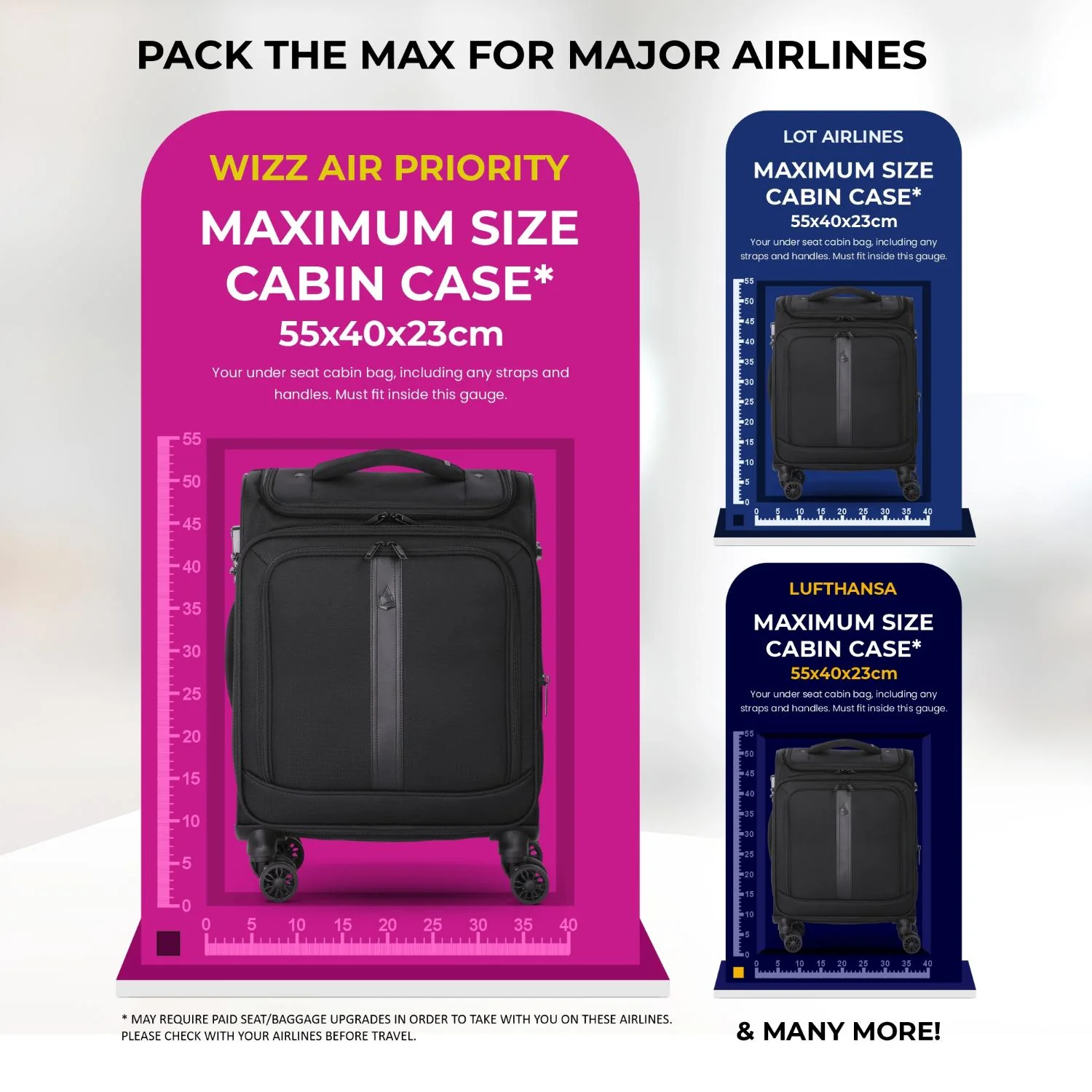 Aerolite Expandable Premium Cabin Suitcase 55x40x23cm to 55x40x26cm – Max Size for Wizz Air Priority, Lufthansa, Eurowings, Norwegian – Lightweight 4-Wheel Carry On Hand Luggage, 50L, Black - Image 4