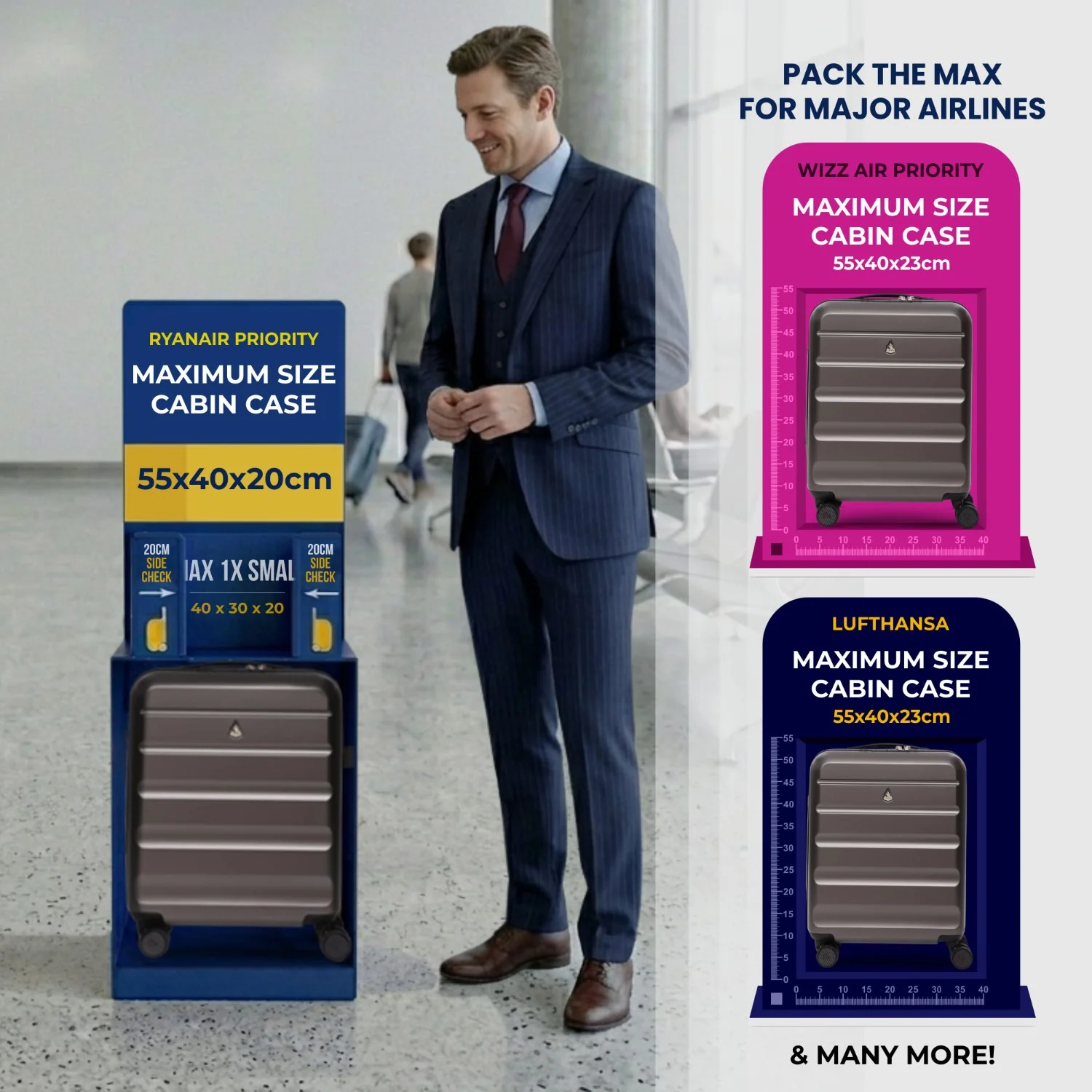 Aerolite Expandable 55x40x20cm to 55x40x23cm Ryanair Priority, Wizz Air Priority, Lufthansa Max Size Lightweight Hard Shell Carry On Hand Cabin Luggage Suitcase with 4 Wheels (CHARCOAL) - Image 7
