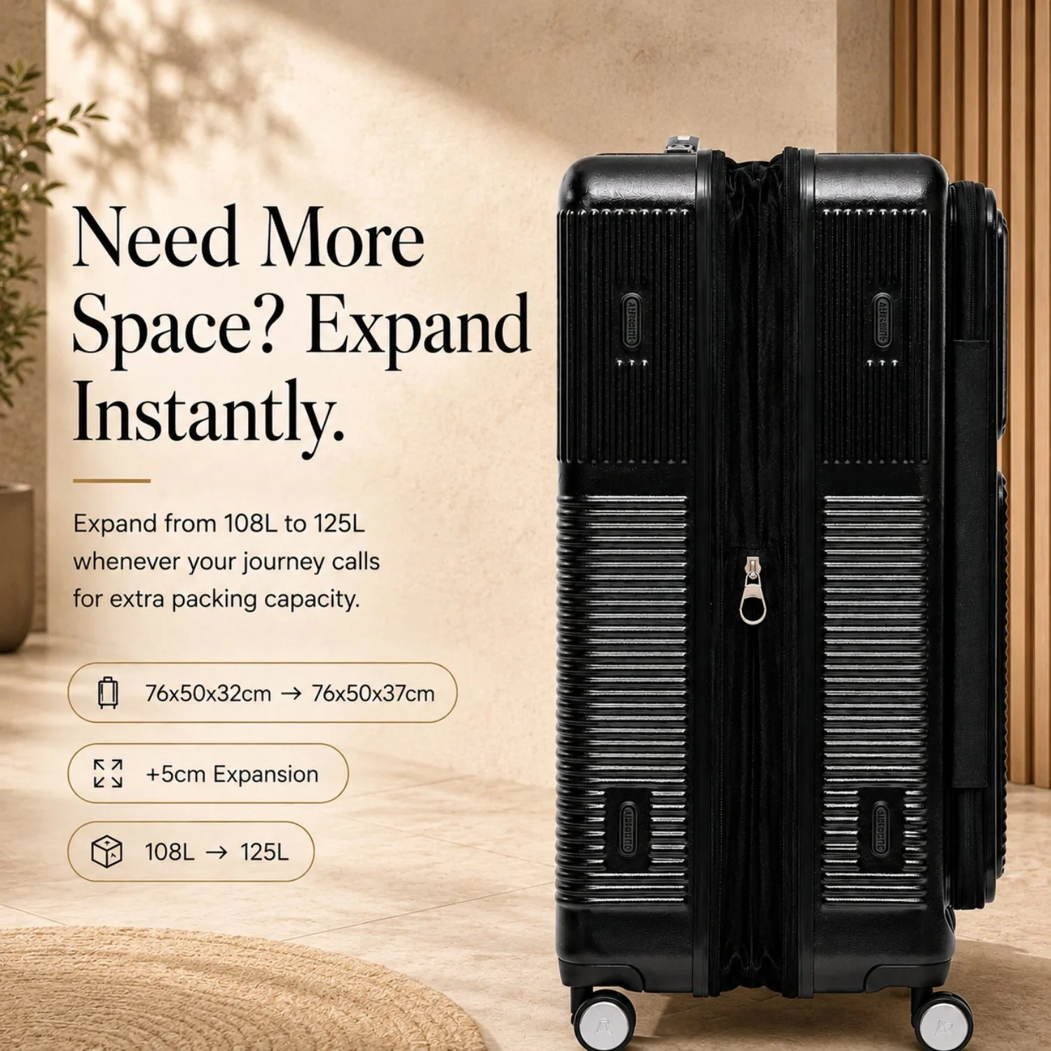 Aerolite FLX™ Premium Front Loading Large 30" Suitcase, Expandable to 125L, Lightweight PC Alloy Hard Shell, 8-Wheel Spinner, TSA Lock, 30 Inch Checked Luggage - Black - Image 4