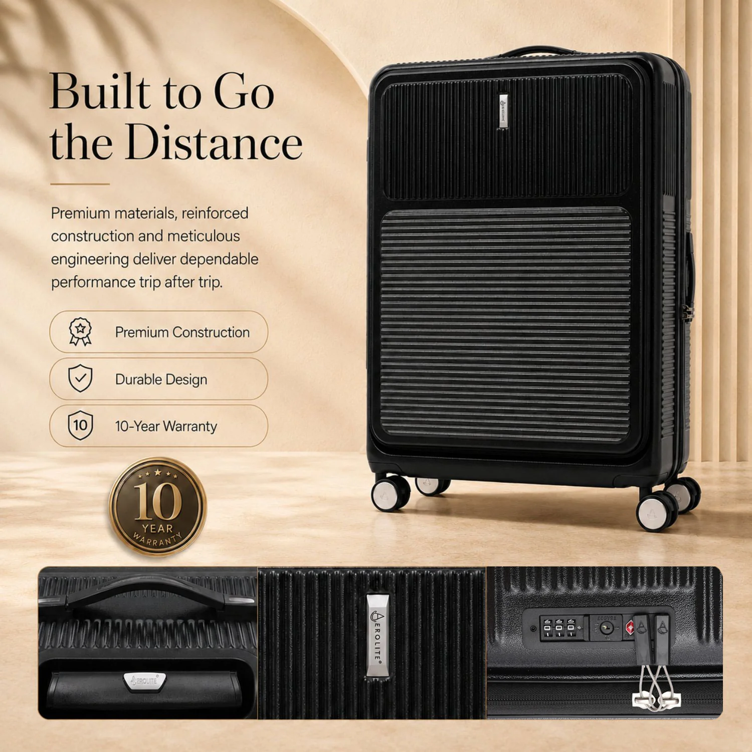 Aerolite FLX™ Premium Front Loading Large 30" Suitcase, Expandable to 125L, Lightweight PC Alloy Hard Shell, 8-Wheel Spinner, TSA Lock, 30 Inch Checked Luggage - Black - Image 5