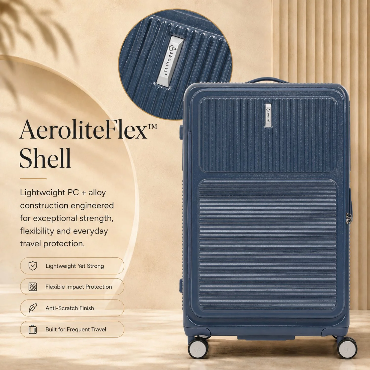 Aerolite FLX™ Premium Front Loading Large 30" Suitcase, Expandable to 125L, Lightweight PC Alloy Hard Shell, 8-Wheel Spinner, TSA Lock, 30 Inch Checked Luggage - Blue - Image 2