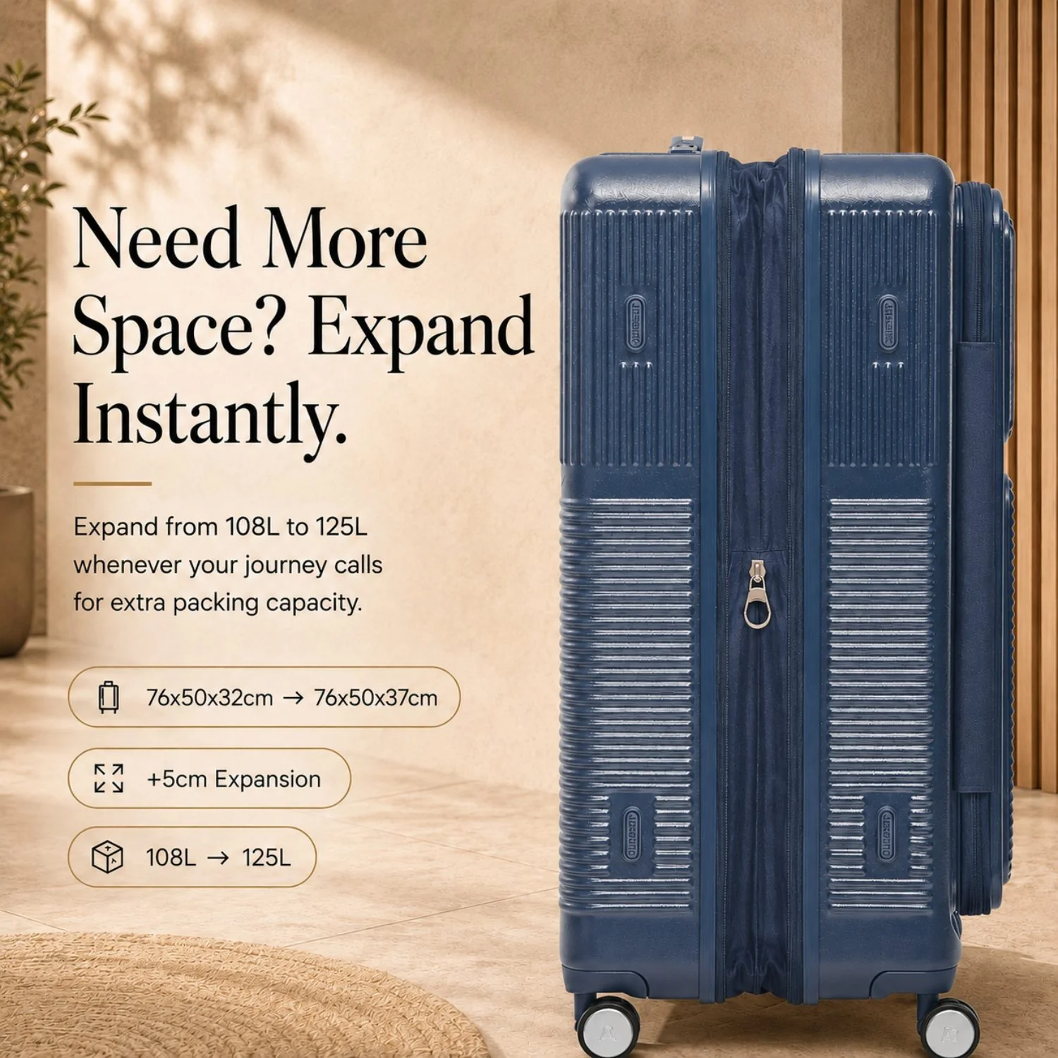 Aerolite FLX™ Premium Front Loading Large 30" Suitcase, Expandable to 125L, Lightweight PC Alloy Hard Shell, 8-Wheel Spinner, TSA Lock, 30 Inch Checked Luggage - Blue - Image 4