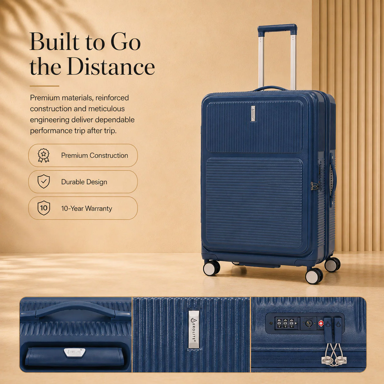 Aerolite FLX™ Premium Front Loading Large 30" Suitcase, Expandable to 125L, Lightweight PC Alloy Hard Shell, 8-Wheel Spinner, TSA Lock, 30 Inch Checked Luggage - Blue - Image 5