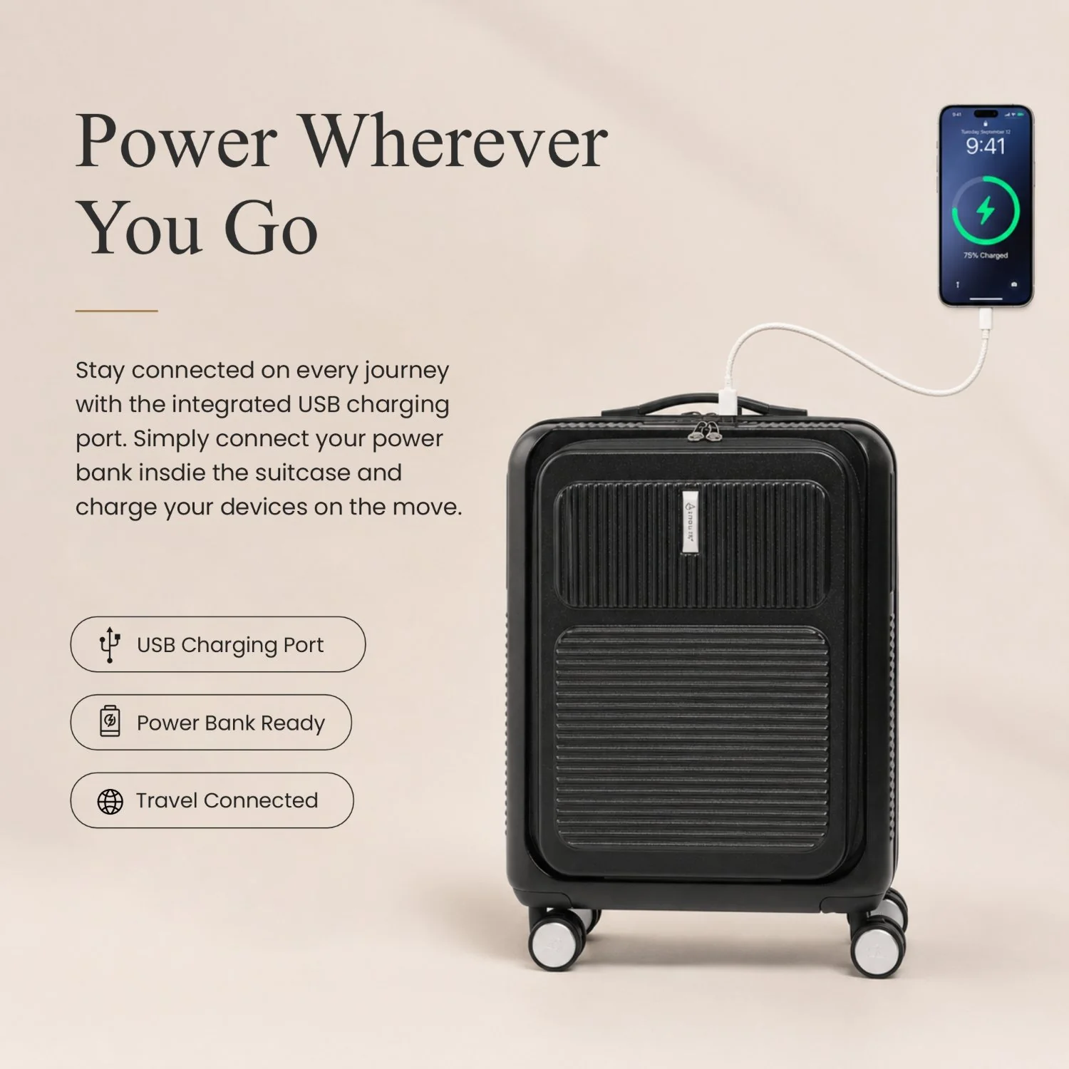 Aerolite FLX Front Opening Cabin Suitcase 55x40x20/23cm Expandable Carry On Luggage with Laptop Compartment, USB Charging, TSA Lock & Silent Wheels - Black - Image 9