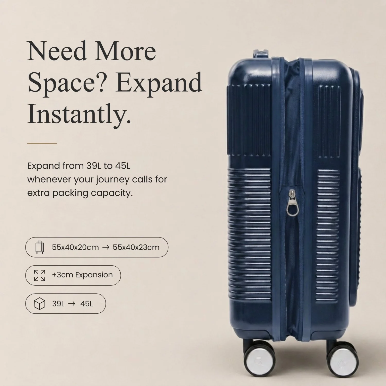 Aerolite FLX Front Opening Cabin Suitcase 55x40x20/23cm Expandable Carry On Luggage with Laptop Compartment, USB Charging, TSA Lock & Silent Wheels - Blue - Image 13