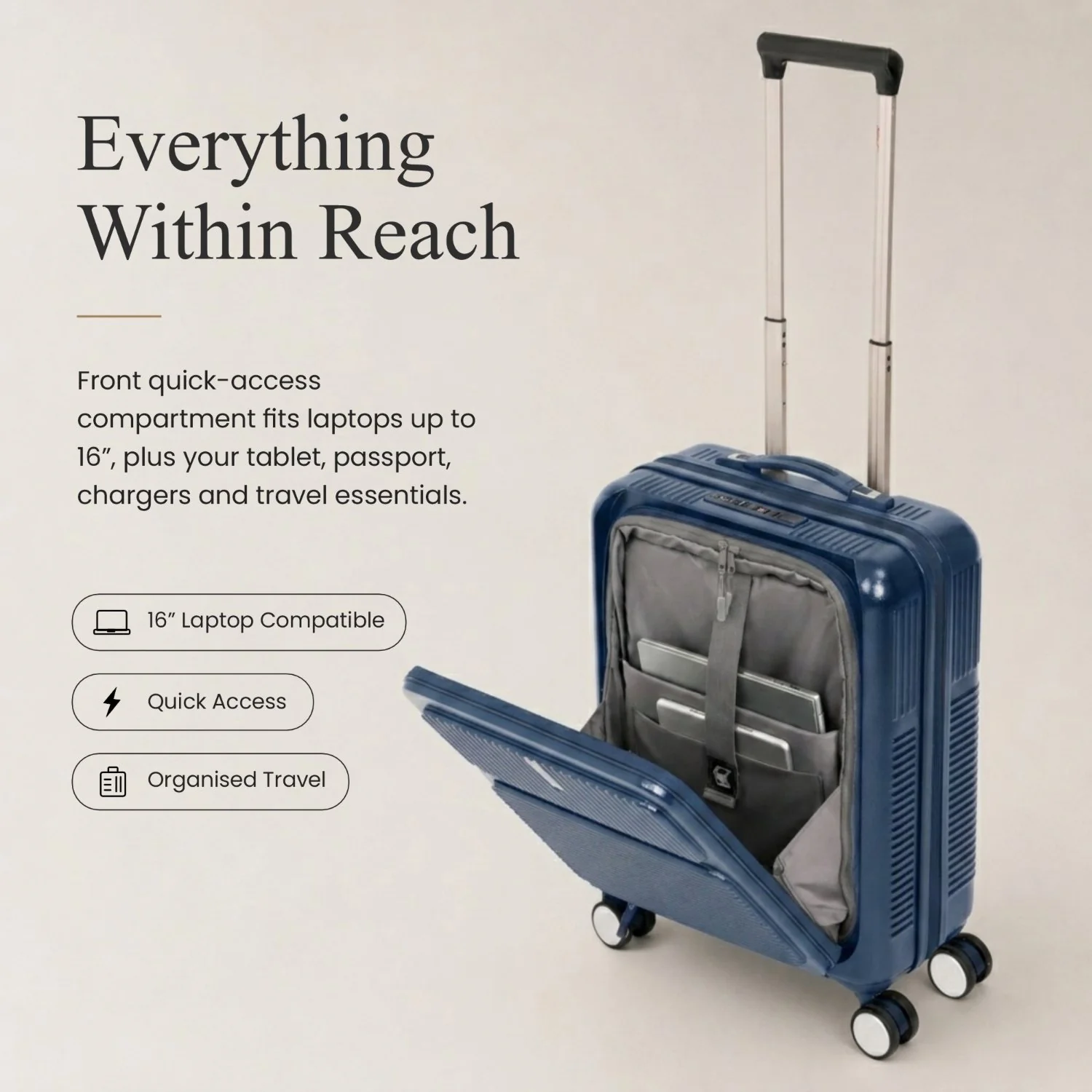 Aerolite FLX Front Opening Cabin Suitcase 55x40x20/23cm Expandable Carry On Luggage with Laptop Compartment, USB Charging, TSA Lock & Silent Wheels - Blue - Image 4