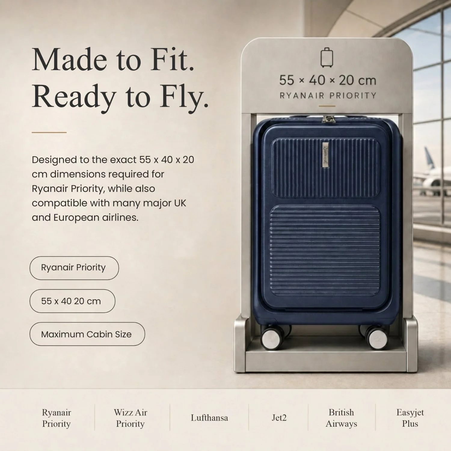 Aerolite FLX Front Opening Cabin Suitcase 55x40x20/23cm Expandable Carry On Luggage with Laptop Compartment, USB Charging, TSA Lock & Silent Wheels - Blue - Image 6