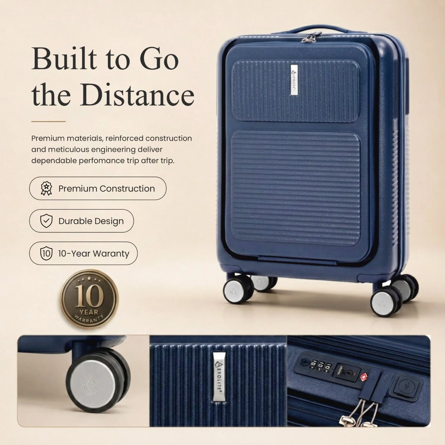 Aerolite FLX Front Opening Cabin Suitcase 55x40x20/23cm Expandable Carry On Luggage with Laptop Compartment, USB Charging, TSA Lock & Silent Wheels - Blue - Image 8