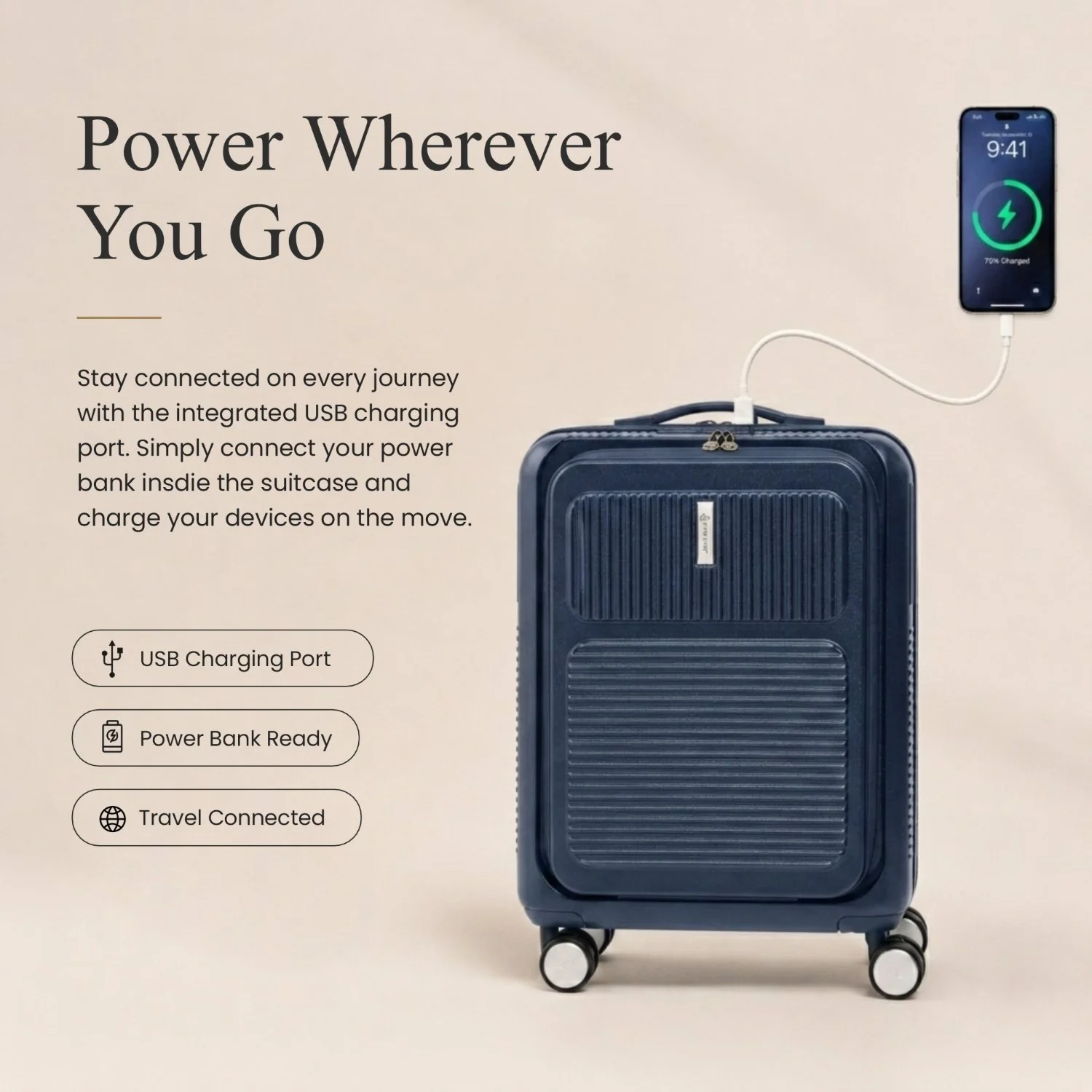 Aerolite FLX Front Opening Cabin Suitcase 55x40x20/23cm Expandable Carry On Luggage with Laptop Compartment, USB Charging, TSA Lock & Silent Wheels - Blue - Image 9