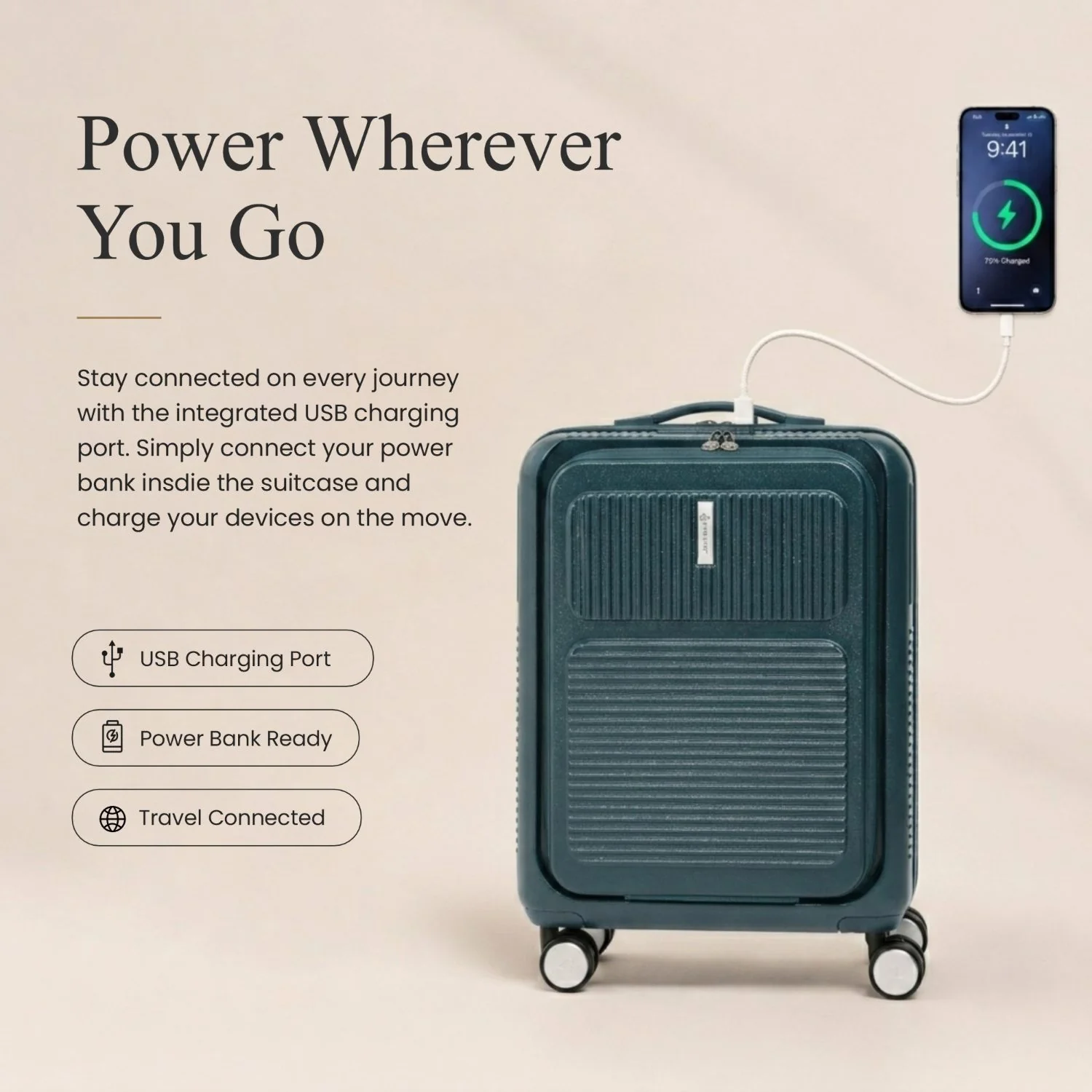 Aerolite FLX Front Opening Cabin Suitcase 55x40x20/23cm Expandable Carry On Luggage with Laptop Compartment, USB Charging, TSA Lock & Silent Wheels - Green - Image 9