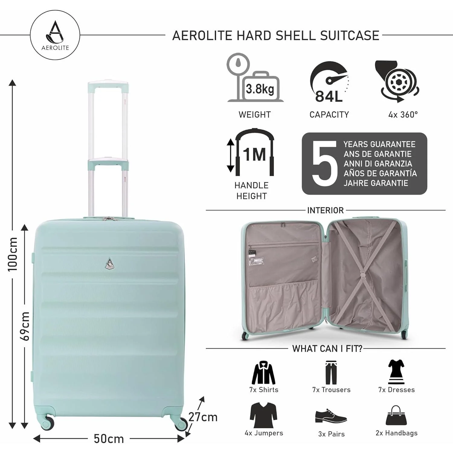Aerolite Set of 3 Hard Shell Lightweight Suitcase Complete Luggage Set (Cabin 18" + Medium 25"+ Large 29") - Image 6