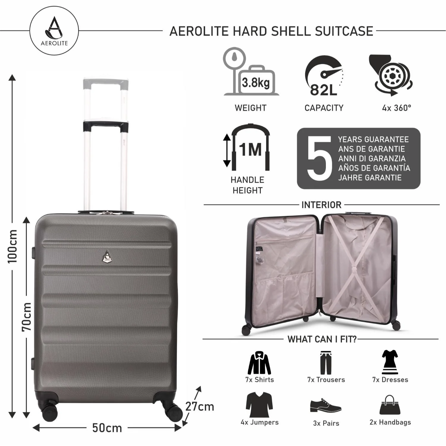 Aerolite Hard Shell 3 Piece Lightweight Suitcase Complete Luggage Set (Cabin 21" + Medium 25"+ Large 29" Hold Luggage Suitcase) - Image 6