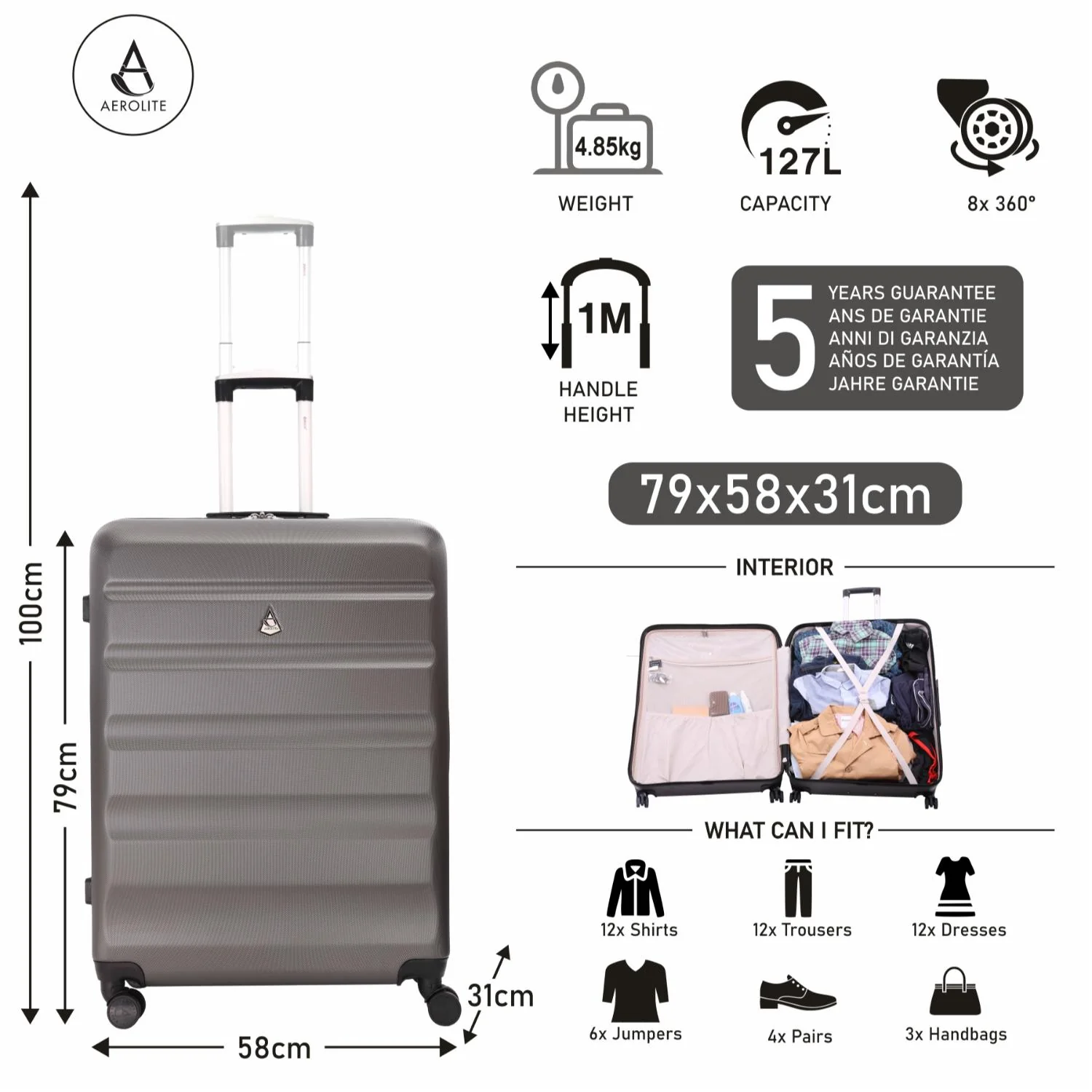 Aerolite Hard Shell 3 Piece Lightweight Suitcase Complete Luggage Set (Cabin 21" + Medium 25"+ Large 29" Hold Luggage Suitcase) - Image 8