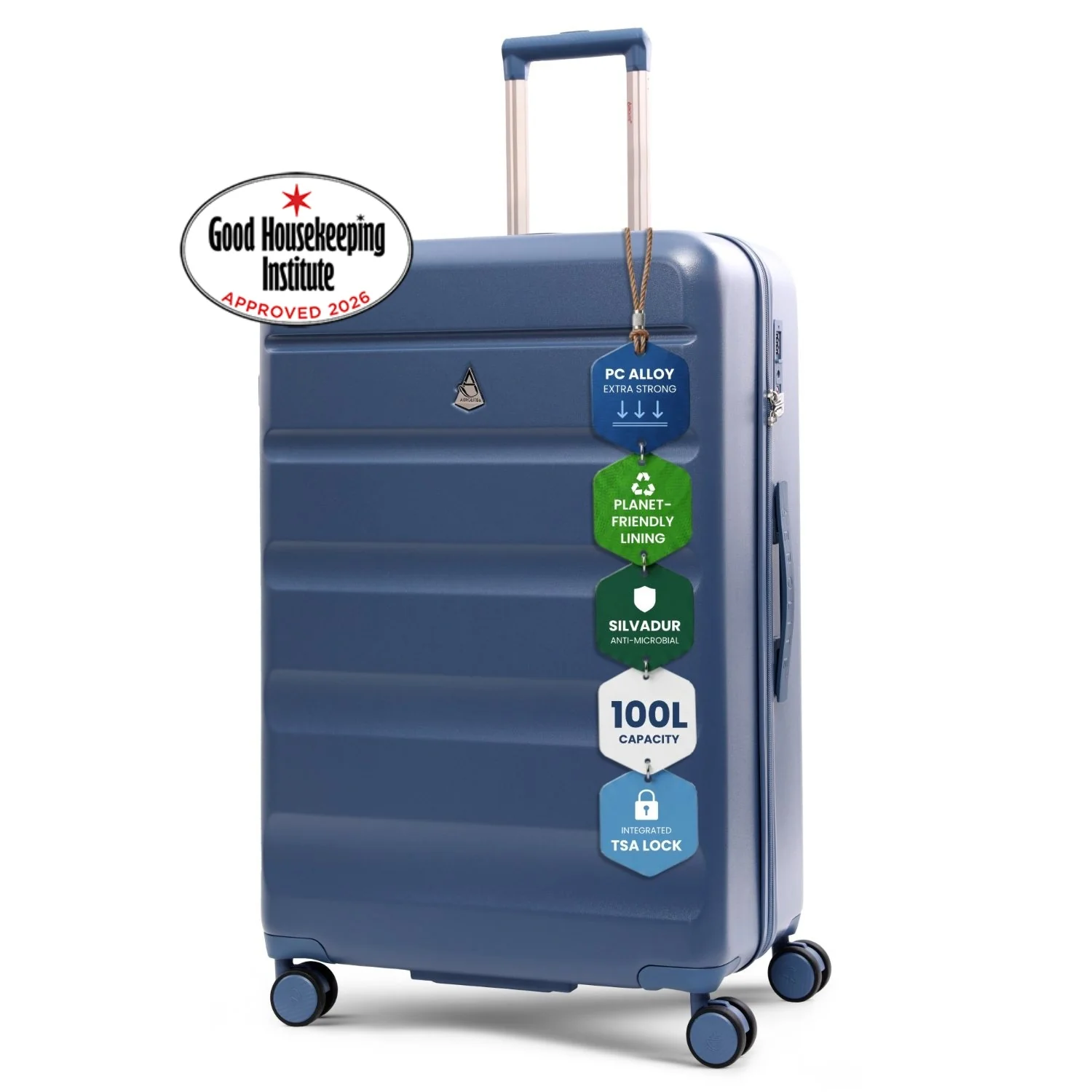 Aerolite Large 28" 100L Lightweight ABS-Polycarbonate Hard Shell Suitcase, 4 Dual Wheel Spinner, TSA Lock, Durable Check-In Hold Luggage - Blue