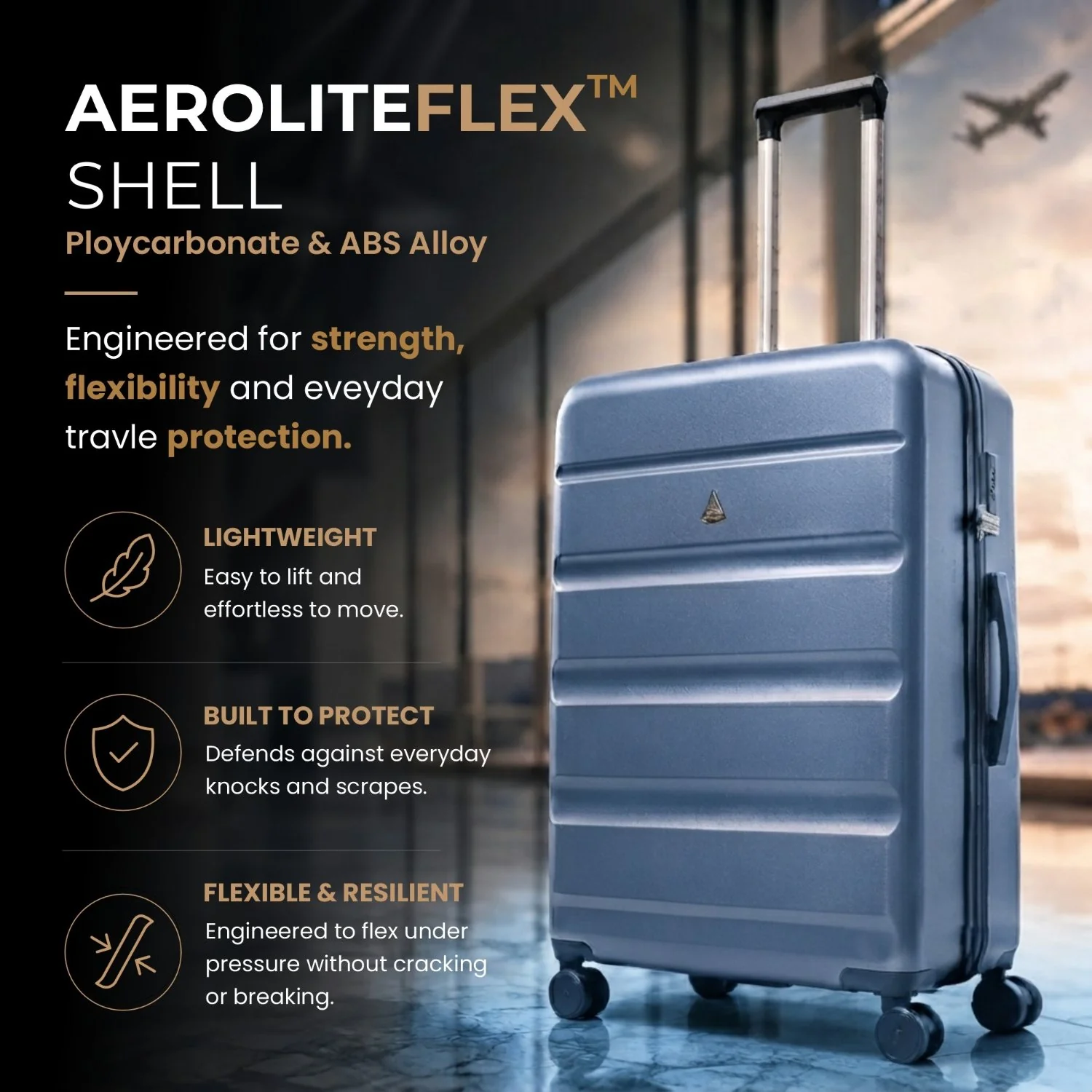 Aerolite Large 28" 100L Lightweight ABS-Polycarbonate Hard Shell Suitcase, 4 Dual Wheel Spinner, TSA Lock, Durable Check-In Hold Luggage - Blue - Image 2