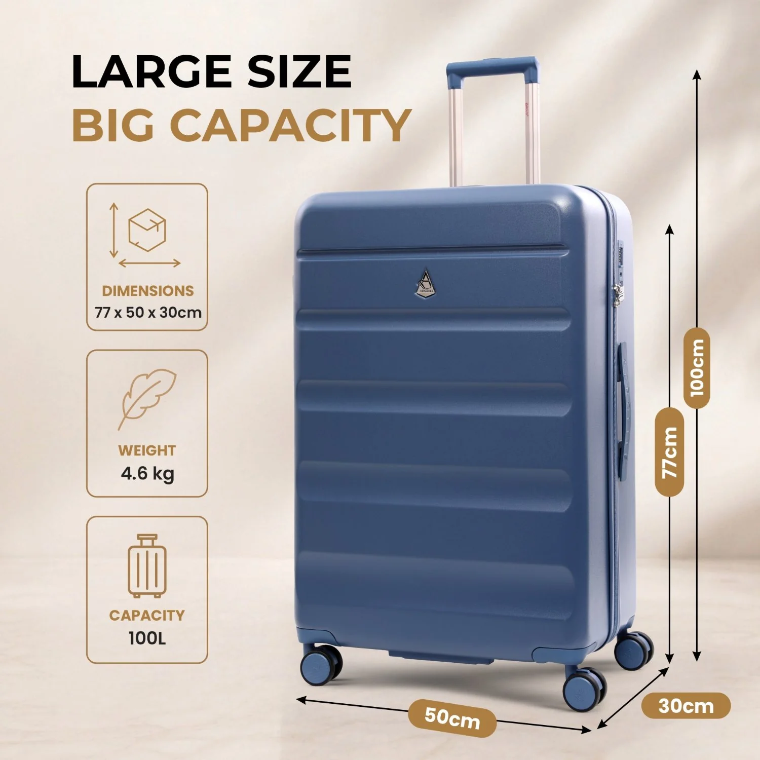 Aerolite Large 28" 100L Lightweight ABS-Polycarbonate Hard Shell Suitcase, 4 Dual Wheel Spinner, TSA Lock, Durable Check-In Hold Luggage - Blue - Image 6
