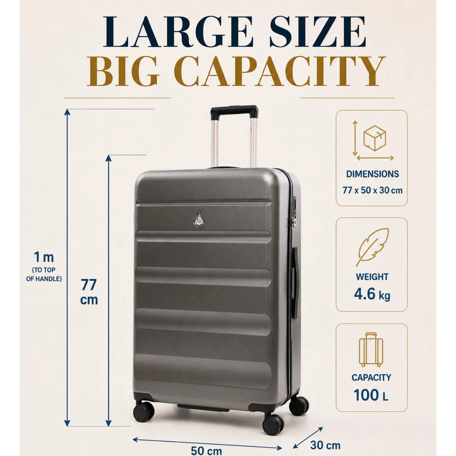 Aerolite Large 28" 100L Lightweight ABS-Polycarbonate Hard Shell Suitcase, 4 Dual Wheel Spinner, TSA Lock, Durable Check-In Hold Luggage - Graphite Shadow - Image 6