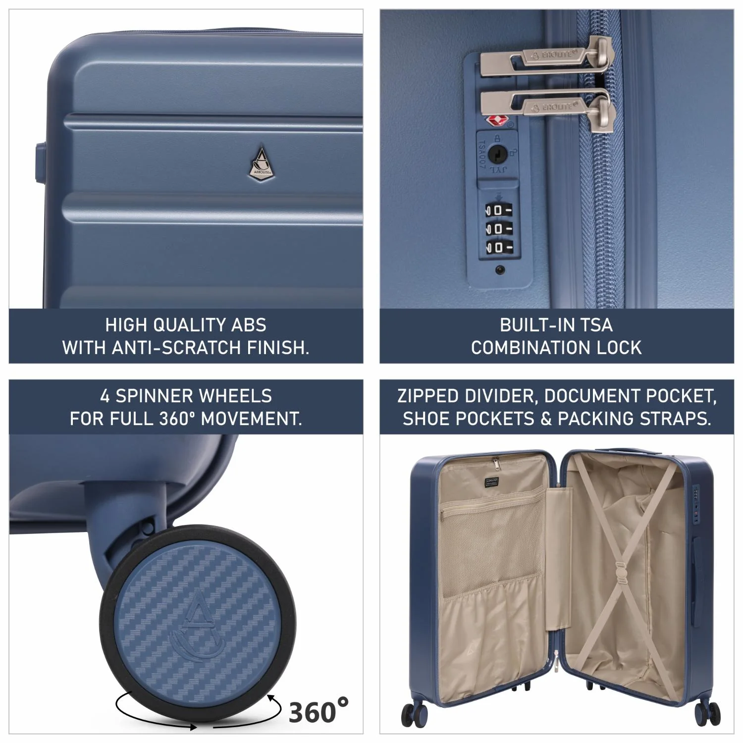 Aerolite 3-Piece Luggage Set – Lightweight Hard Shell Suitcases with 4 Dual Spinner Wheels & TSA Lock – Expandable Cabin (21”), Medium (24”), Large (28”) – Expandable Carry-On Case Included – Blue - Image 11