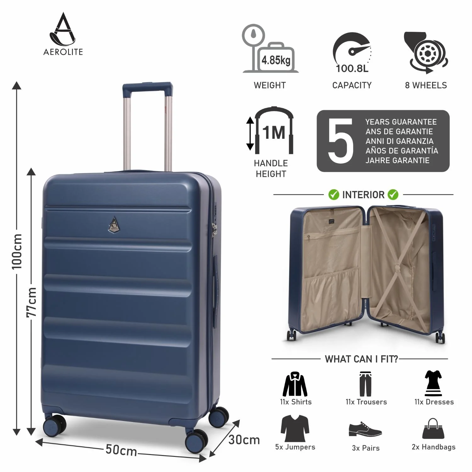 Aerolite 3-Piece Luggage Set – Lightweight Hard Shell Suitcases with 4 Dual Spinner Wheels & TSA Lock – Expandable Cabin (21”), Medium (24”), Large (28”) – Expandable Carry-On Case Included – Blue - Image 14