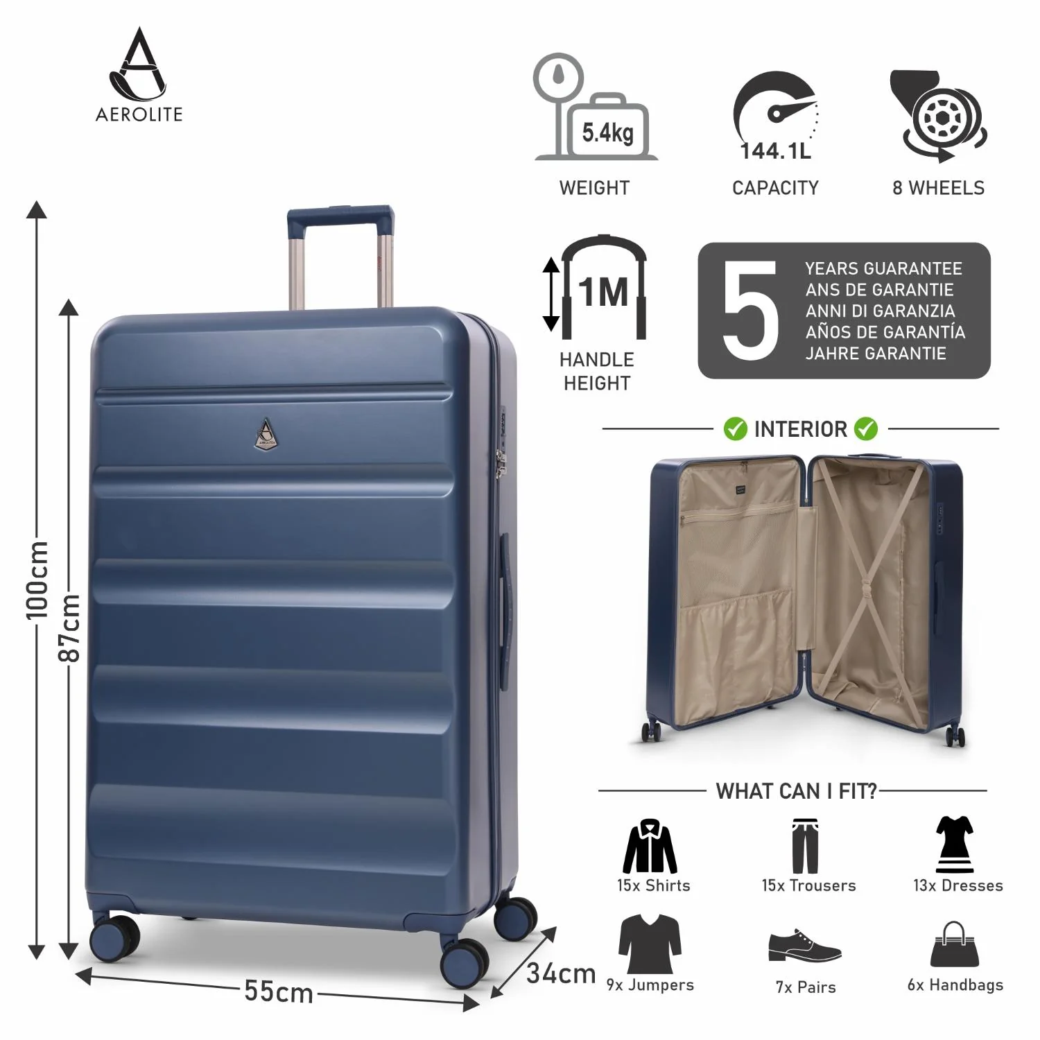 Aerolite 4-Piece ABS-polycarbonate Lightweight Luggage Set – Expandable Cabin, Medium, Large & XL Hard Shell Suitcases with Spinner Wheels & TSA Lock – Blue - Image 18