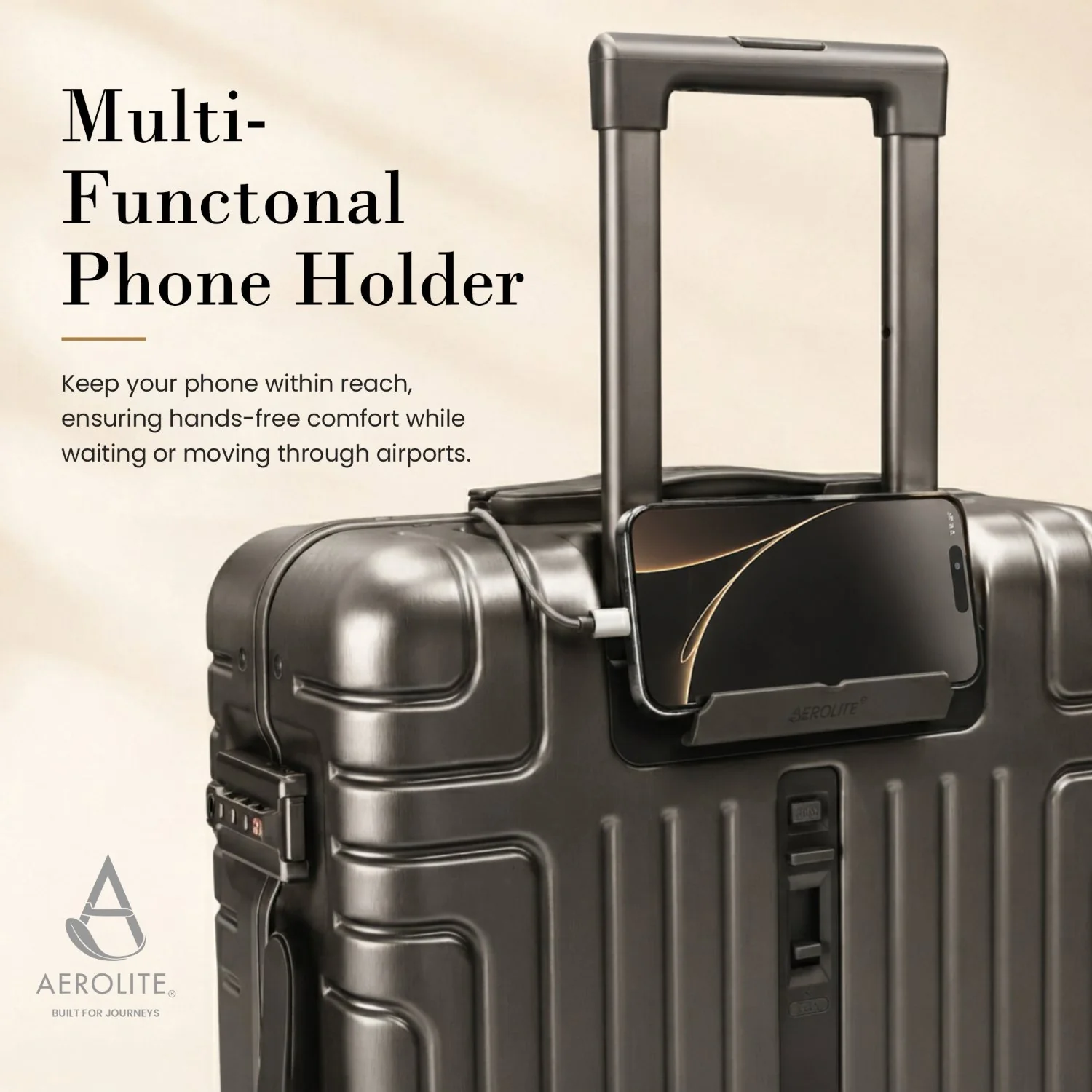 Aerolite M-Lite Aluminium Frame Cabin Suitcase 55x40x20cm, Hinomoto STOP Wheels, Zippeless TSA Latch Lock, Front Laptop Compartment, 15 Year Warranty - Charcoal - Image 8