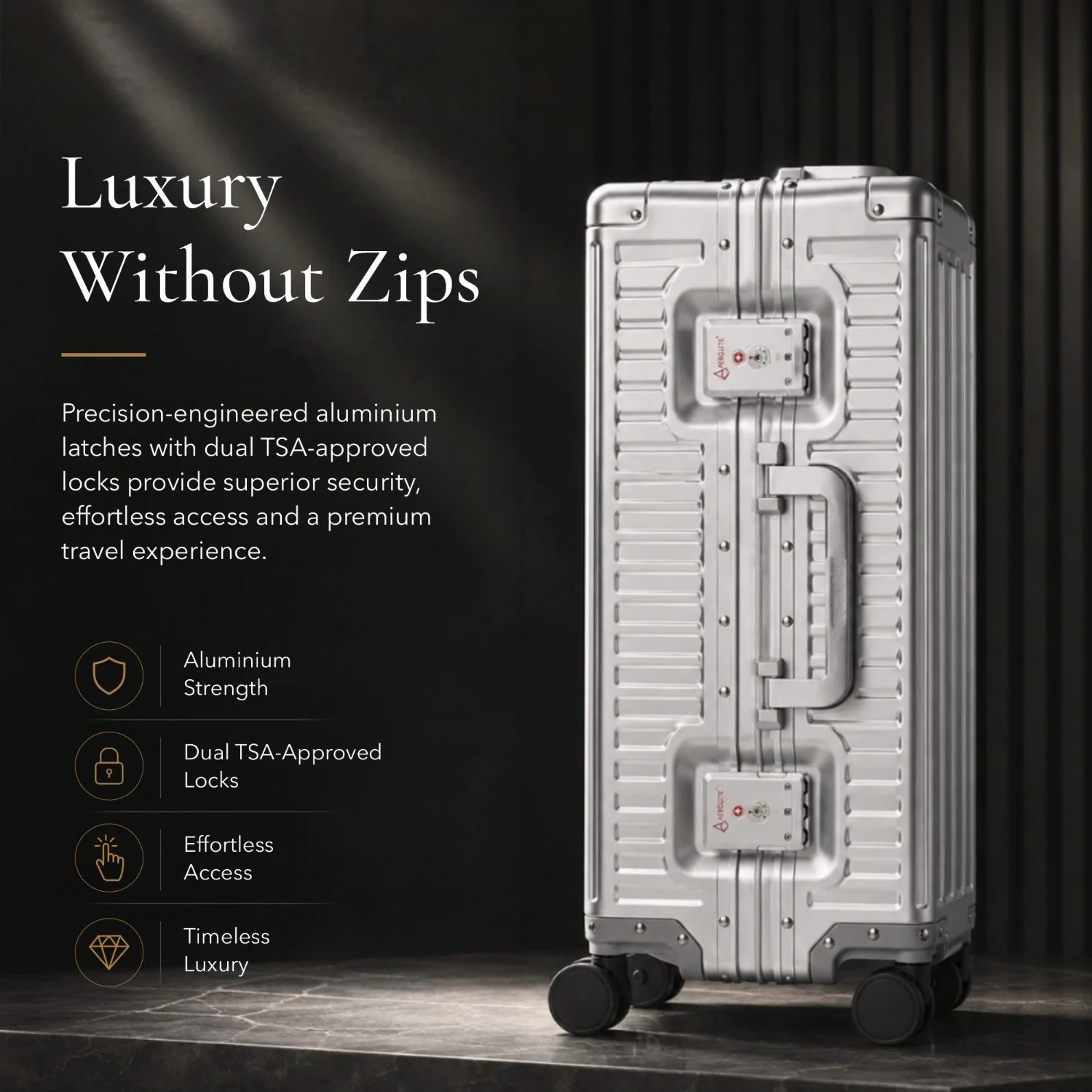 Aerolite M-Lite Premium Full Aluminium Cabin Suitcase with Front Laptop Compartment, Zipperless TSA Locks, USB Charging, Bottle Holder & 15-Year Warranty, Silver - Image 4