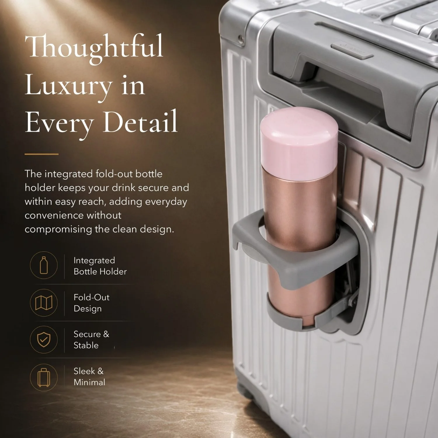 Aerolite M-Lite Premium Full Aluminium Cabin Suitcase with Front Laptop Compartment, Zipperless TSA Locks, USB Charging, Bottle Holder & 15-Year Warranty, Silver - Image 5