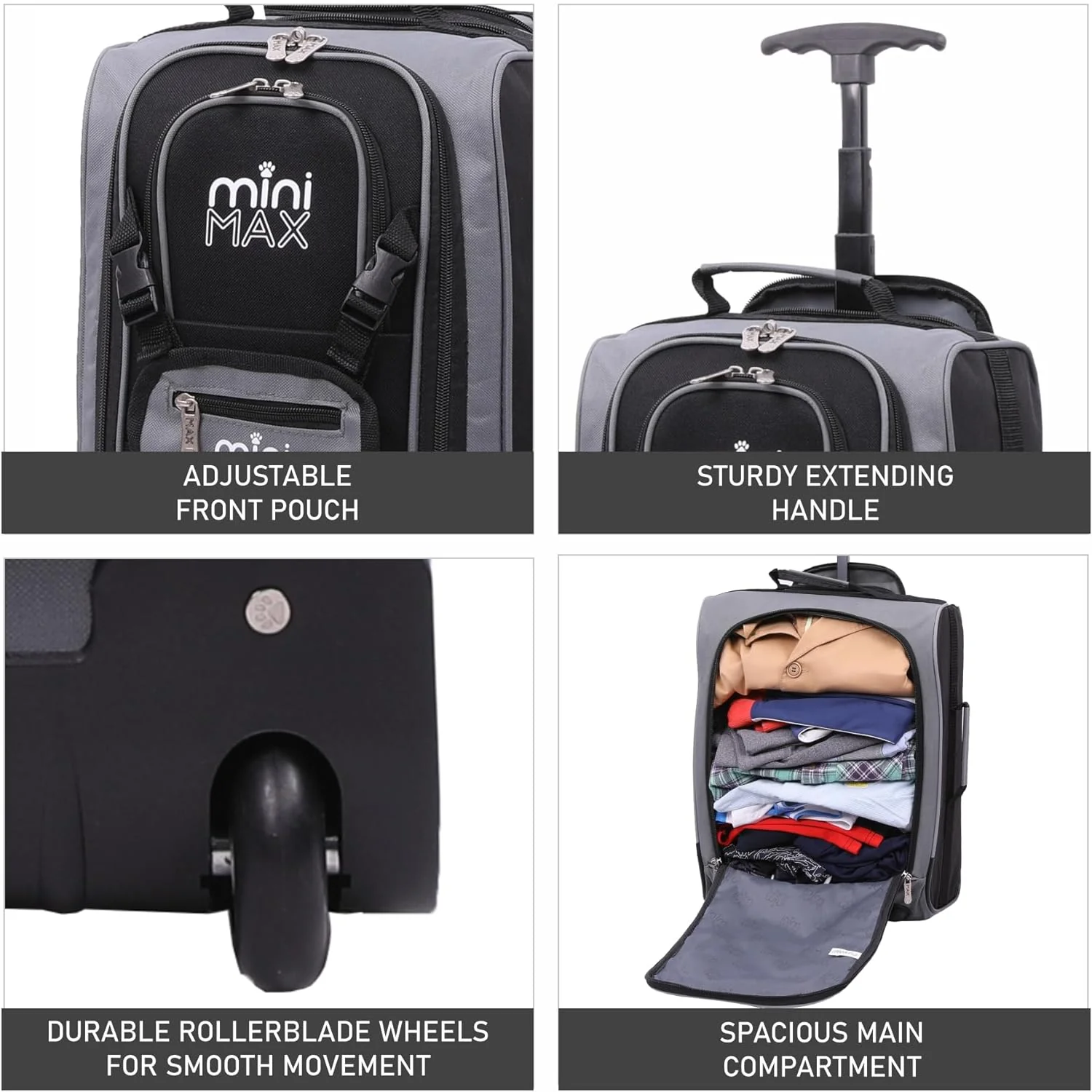 Aerolite MiniMax 40x20x25cm Cabin Hand Luggage Approved for Ryanair, 20L Under Seat Trolley Backpack With Wheels, 2 Year Warranty - Image 4