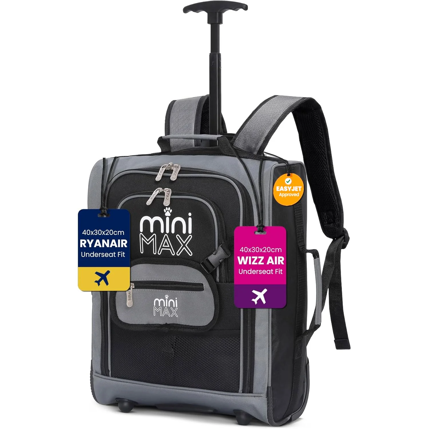 Aerolite MiniMAX New Ryanair 40x30x20 Maximum Size Cabin Underseat Trolley Backpack, also fits Wizz Air maximum size requirements, 2 Wheels - Image 17