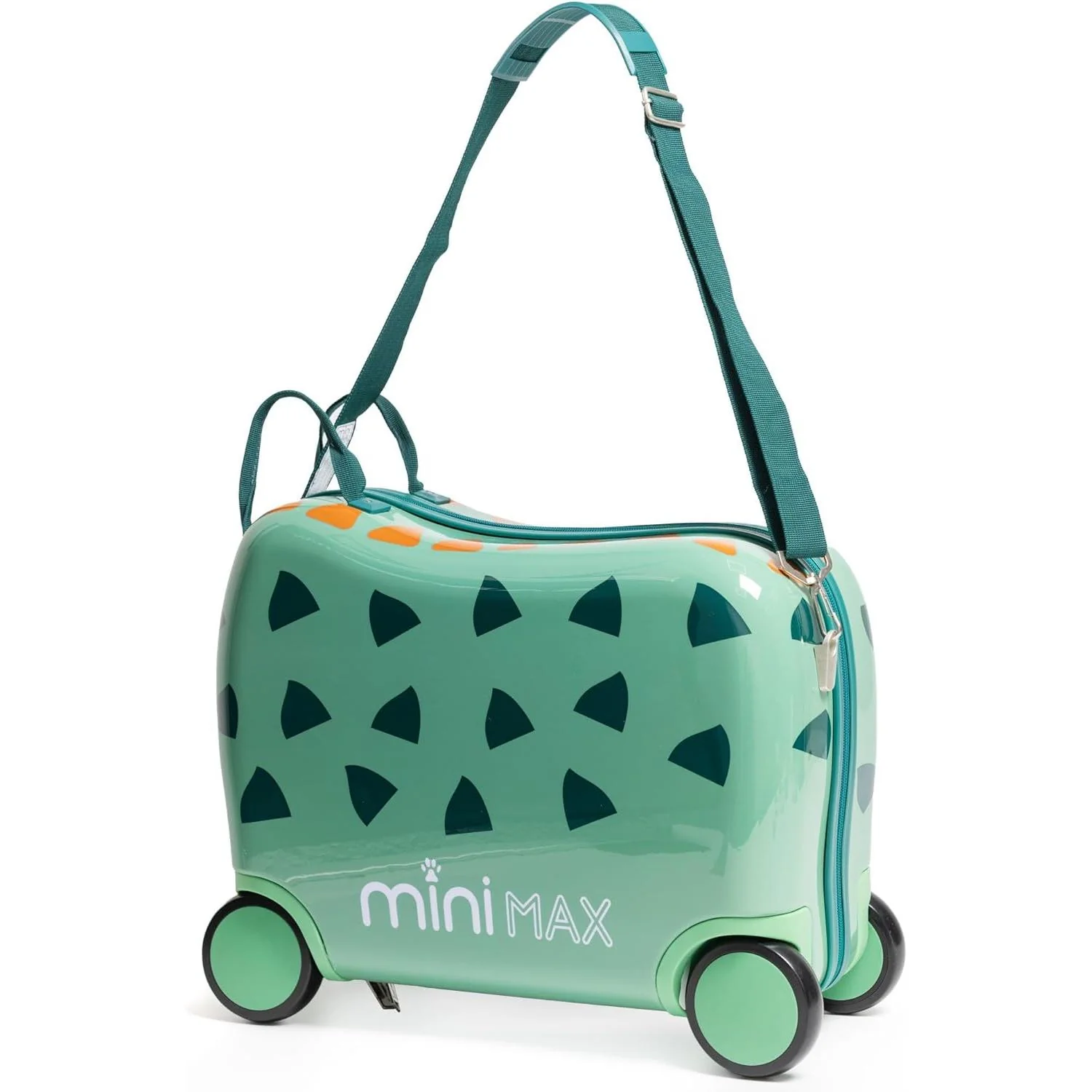 MiniMax 45x36x20cm 29L Kids Ride-On Suitcase 4PCS Set Inc Drawstring Bag, Neck Pillow & 50+ Personalisation Stickers, Easyjet Max Size Childrens Rolling Hand Cabin Luggage 45x36x20 Green Dinosaur - Image 15