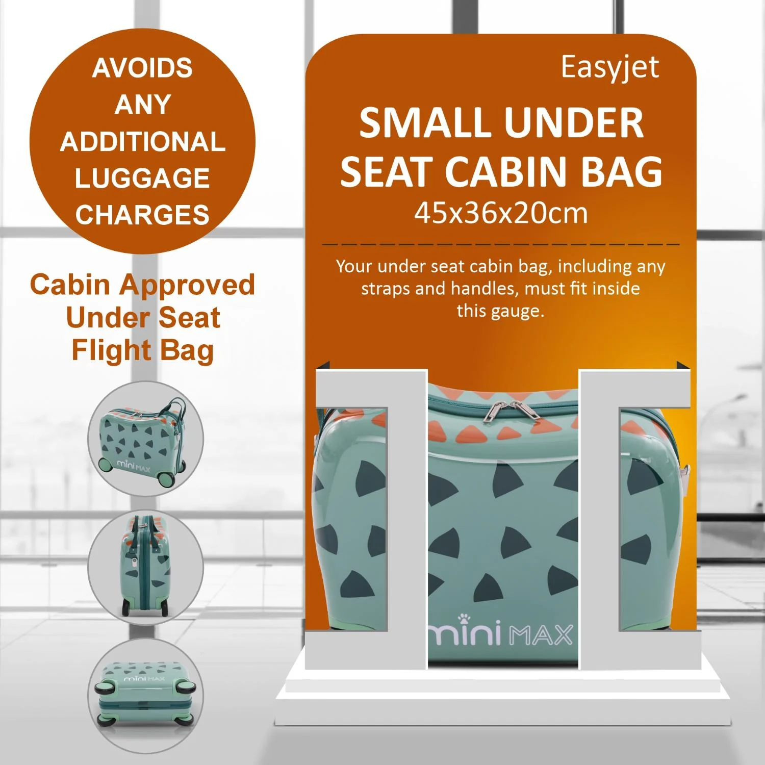 MiniMax 45x36x20cm 29L Kids Ride-On Suitcase 4PCS Set Inc Drawstring Bag, Neck Pillow & 50+ Personalisation Stickers, Easyjet Max Size Childrens Rolling Hand Cabin Luggage 45x36x20 Green Dinosaur - Image 8