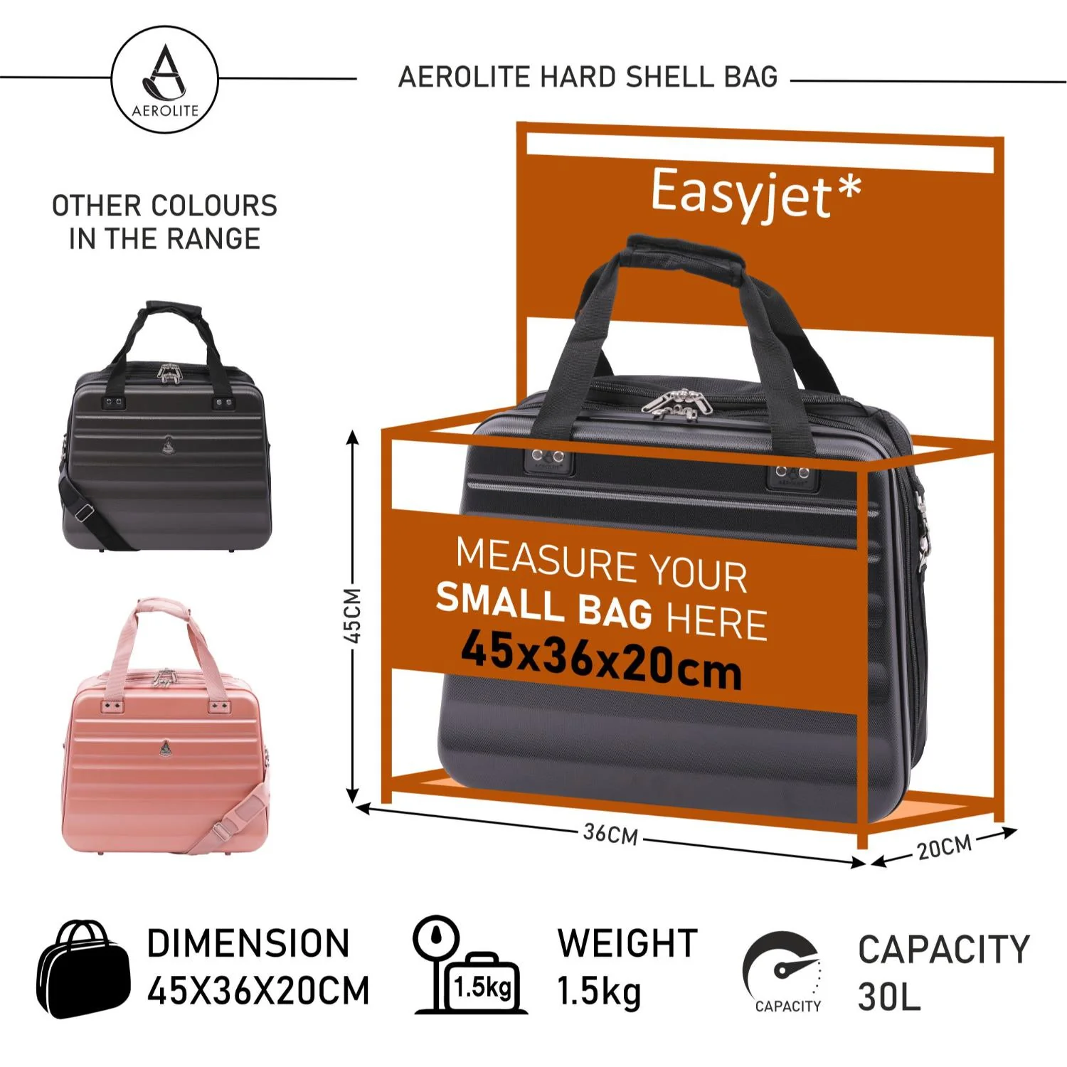 Aerolite Easyjet Maximum Size 45x36x20cm New Summer 2025 Hand Cabin Approved Luggage, Hardshell Carry On Holdall Shoulder Under Seat Flight Bag With 2 Years Of Warranty - Image 7