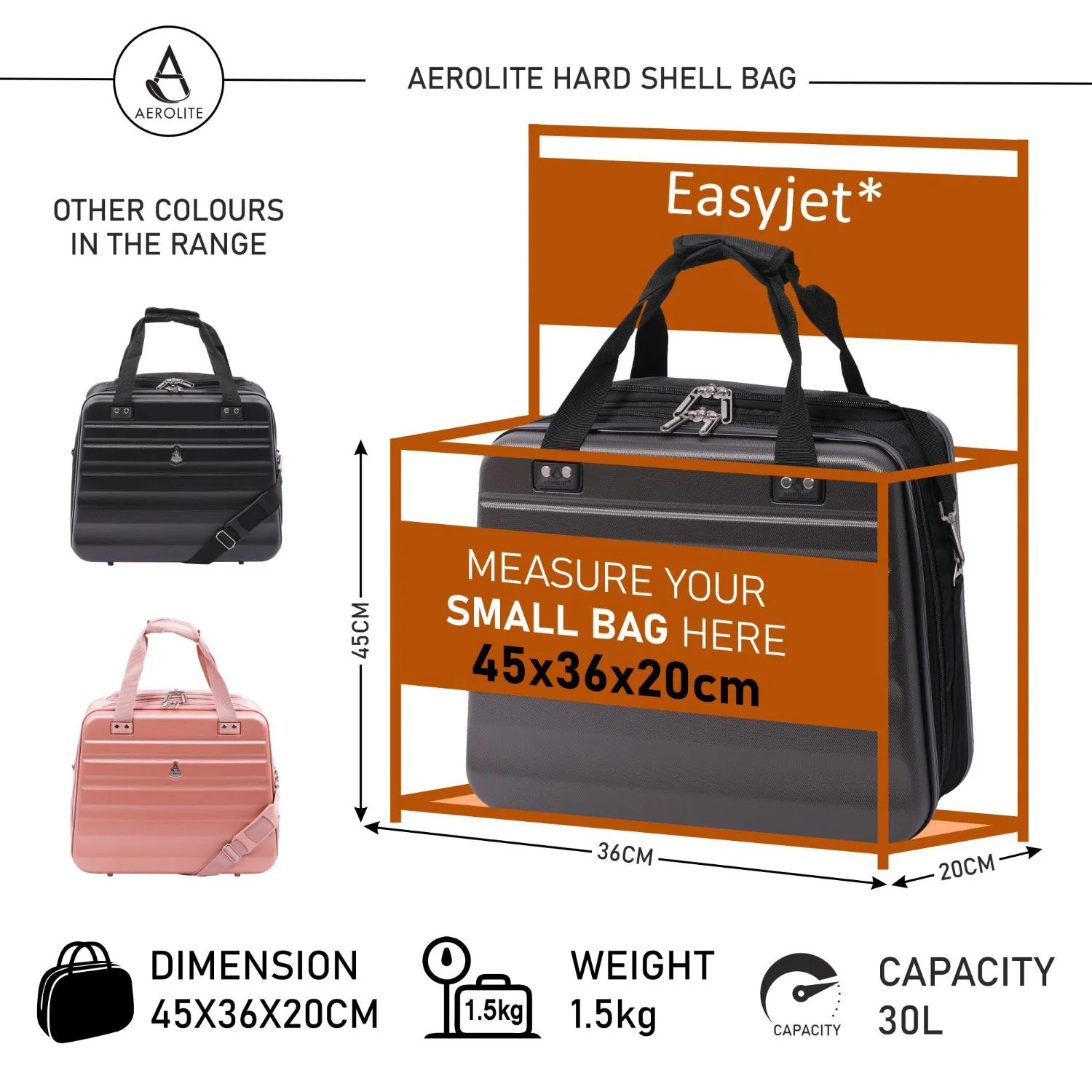Aerolite Easyjet Maximum Size 45x36x20cm New Summer 2025 Hand Cabin Approved Luggage, Hardshell Carry On Holdall Shoulder Under Seat Flight Bag With 2 Years Of Warranty - Image 8