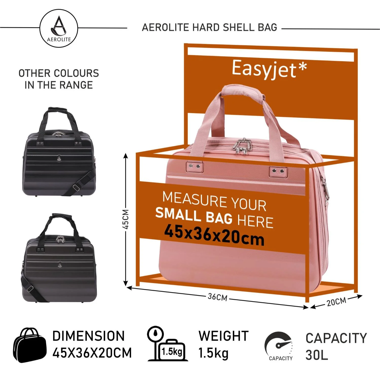 Aerolite Easyjet Maximum Size 45x36x20cm New Summer 2025 Hand Cabin Approved Luggage, Hardshell Carry On Holdall Shoulder Under Seat Flight Bag With 2 Years Of Warranty - Image 9