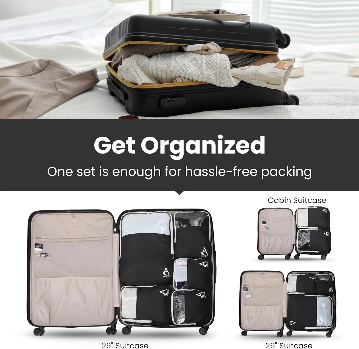 Aerolite Packing Cube for Suitcases – 1x Medium Expandable Travel Organiser, Lightweight Luggage Packing Bag with Mesh Panel for Clothes - Image 3
