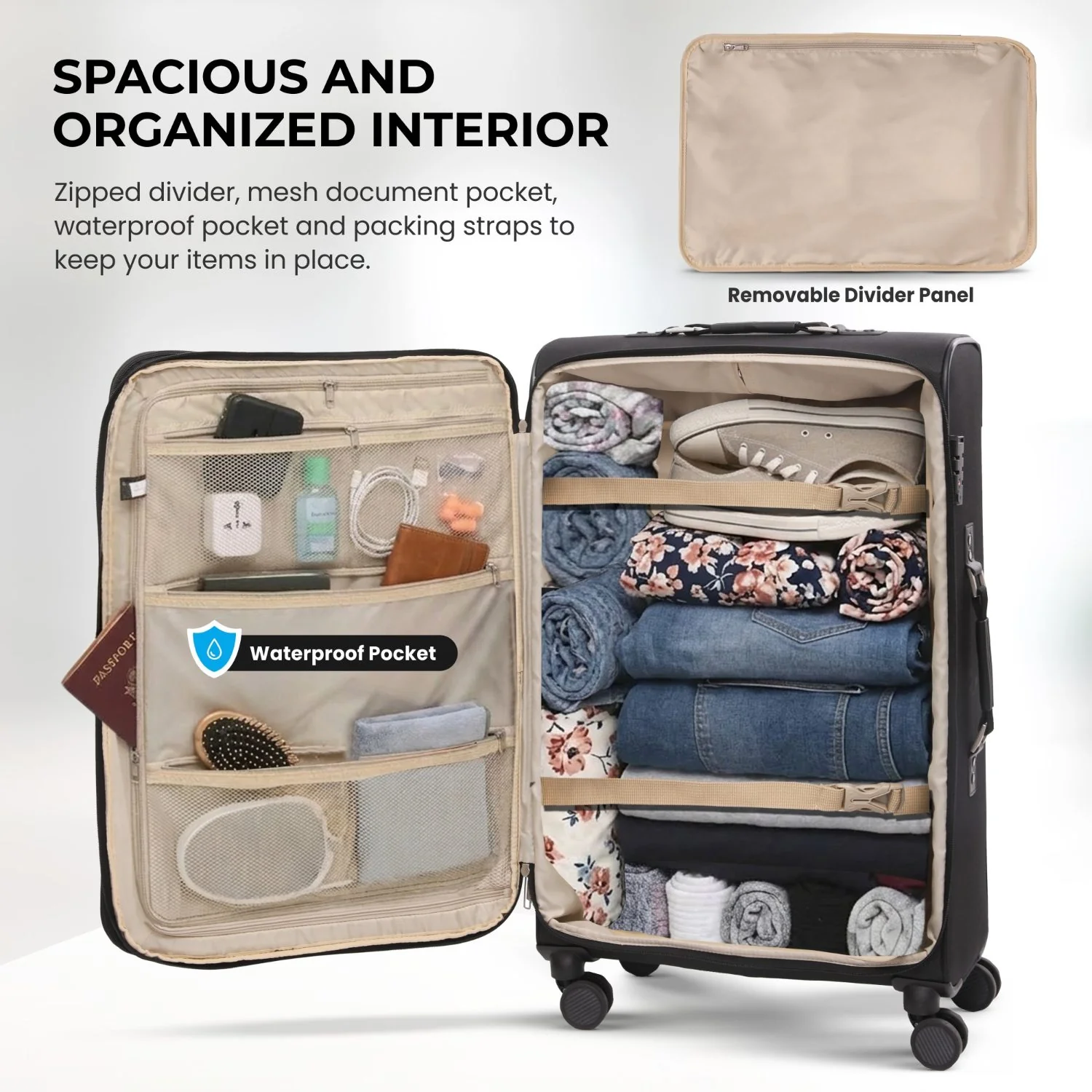 Aerolite Premium 28 Inch Expandable Large Suitcase 103L-120L Lightweight Soft Shell Checked Luggage with Reinforced Metal Frame, Japanese YKK Zips, TSA Lock & Silent Dual Spinner Wheels - Image 12