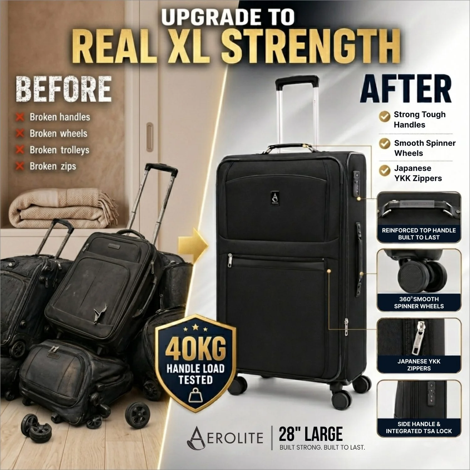Aerolite Premium 28 Inch Expandable Large Suitcase 103L-120L Lightweight Soft Shell Checked Luggage with Reinforced Metal Frame, Japanese YKK Zips, TSA Lock & Silent Dual Spinner Wheels - Image 5