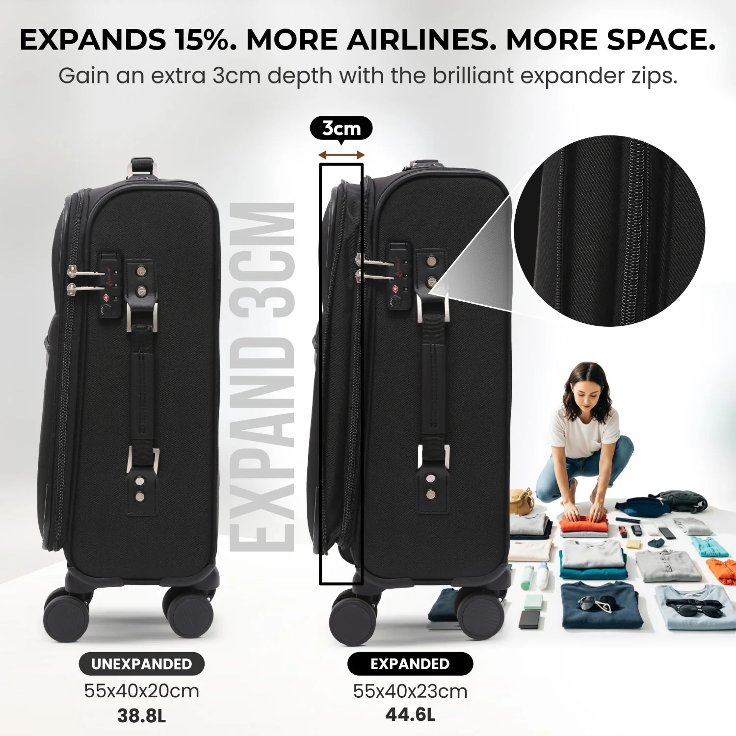 Aerolite Premium 3 Piece Expandable Travel Luggage Set – Cabin, 28” Large & 32” Extra Large Suitcases with TSA Lock & Spinner Wheels (Black) - Image 13