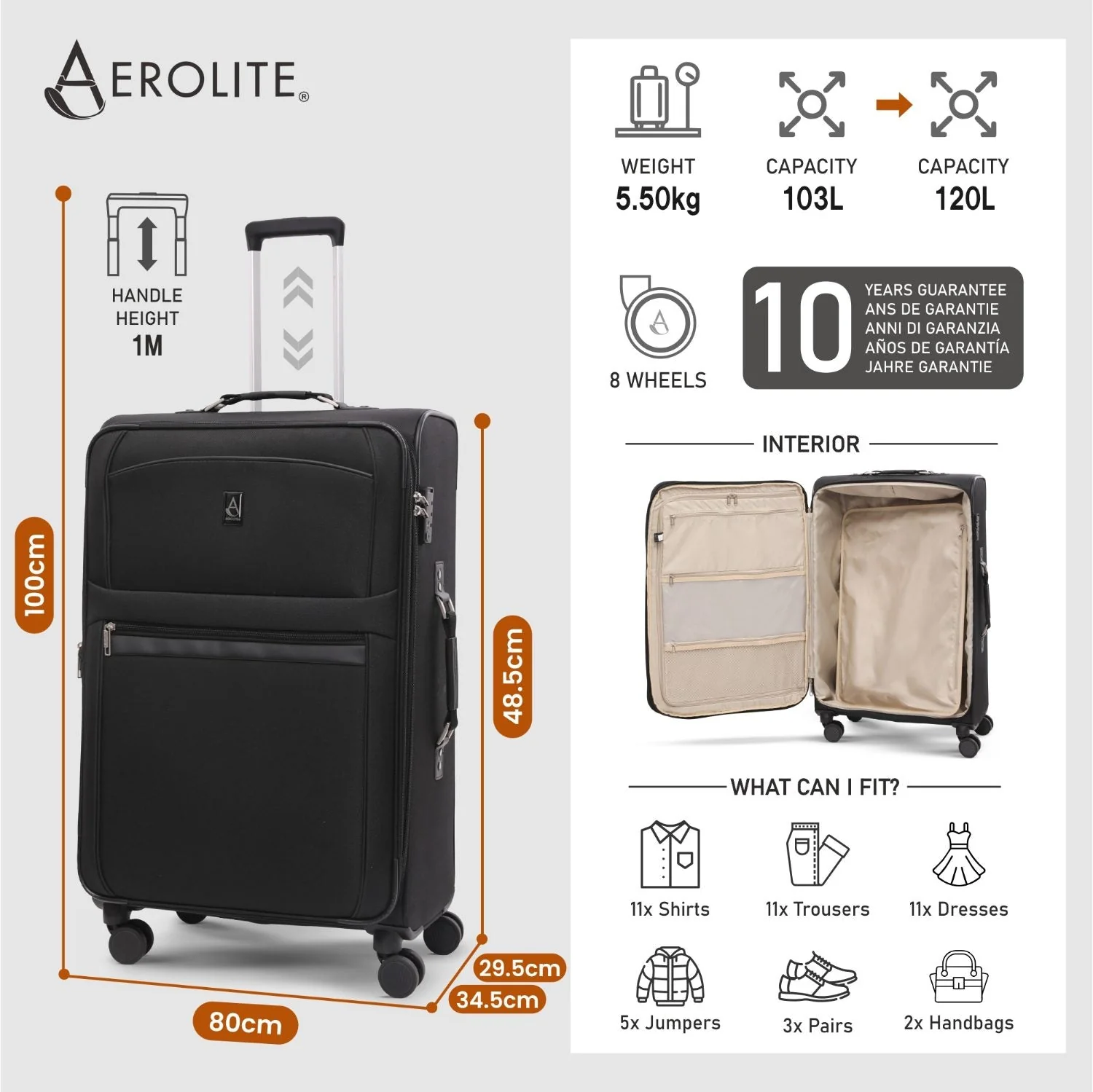 Aerolite Premium 3 Piece Expandable Travel Luggage Set – Cabin, 28” Large & 32” Extra Large Suitcases with TSA Lock & Spinner Wheels (Black) - Image 15
