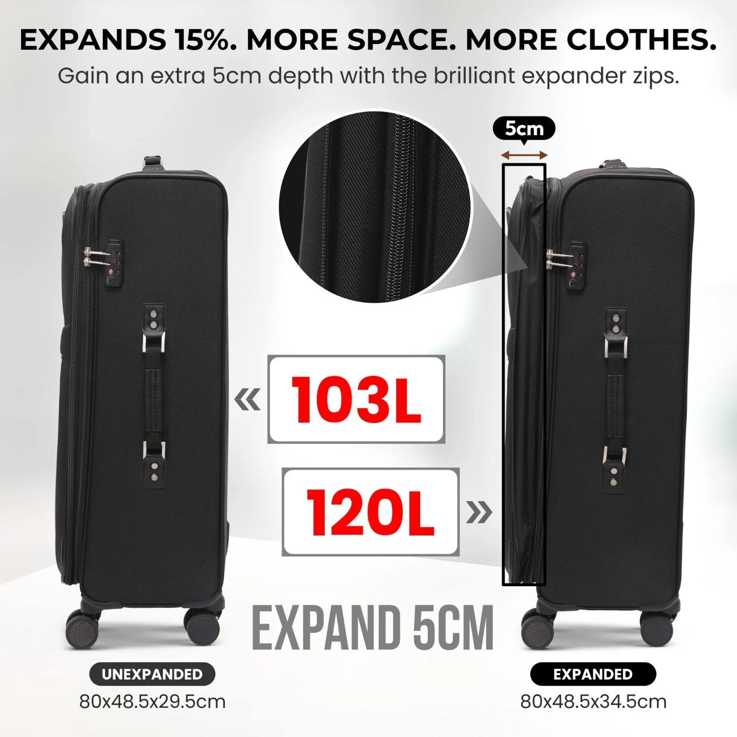 Aerolite Premium 3 Piece Expandable Travel Luggage Set – Cabin, 28” Large & 32” Extra Large Suitcases with TSA Lock & Spinner Wheels (Black) - Image 16
