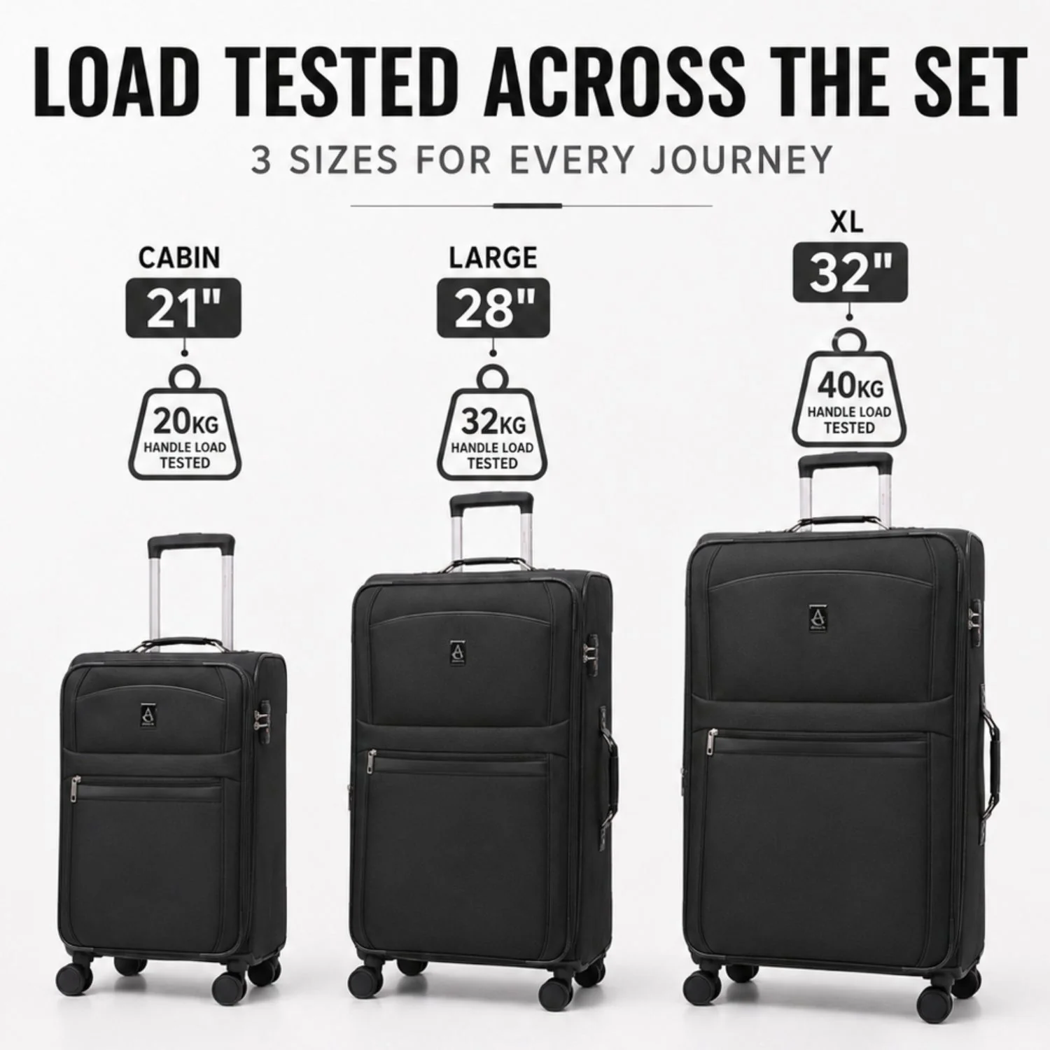 Aerolite Premium 3 Piece Expandable Travel Luggage Set – Cabin, 28” Large & 32” Extra Large Suitcases with TSA Lock & Spinner Wheels (Black) - Image 4