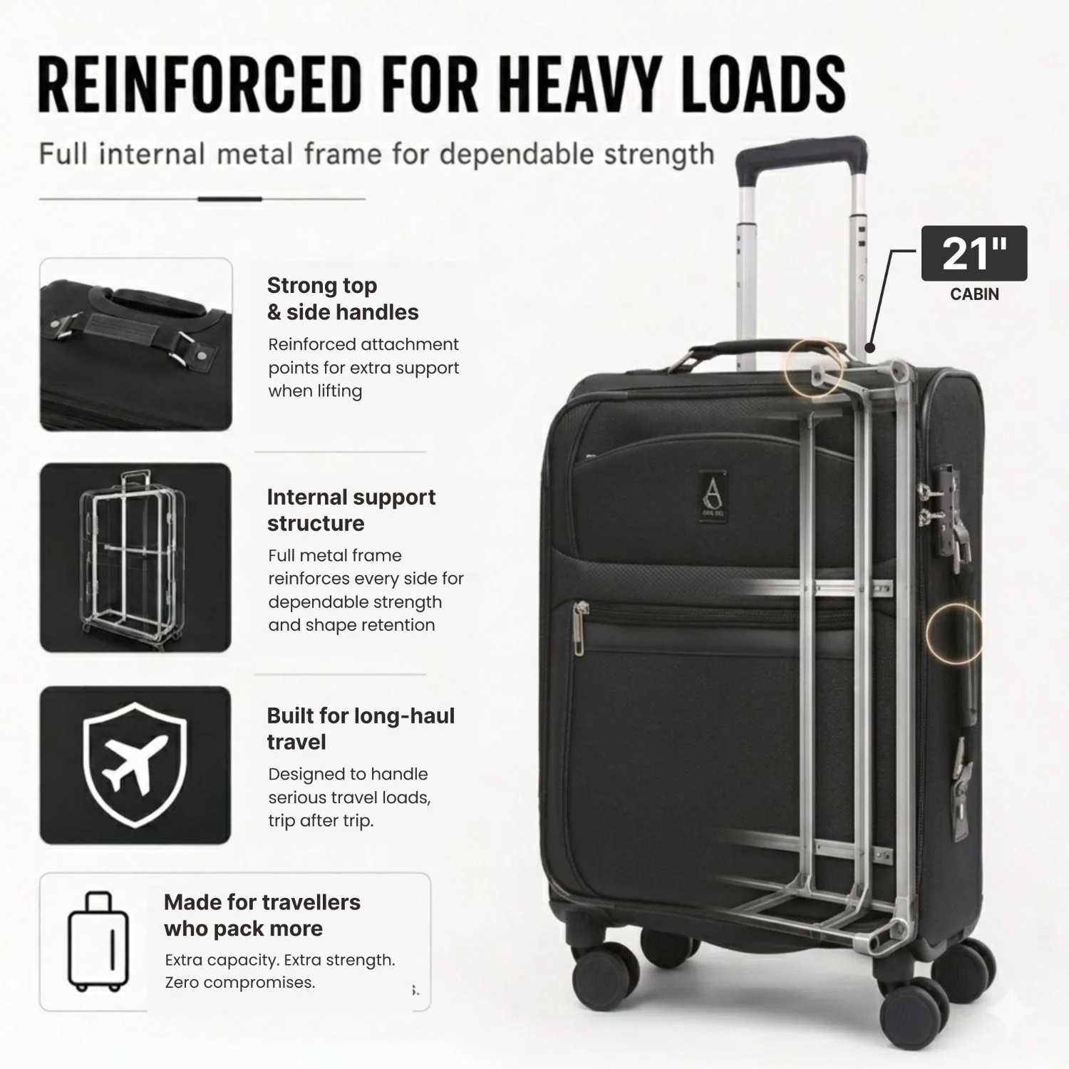 Aerolite Premium Expandable Cabin Luggage 55x40x20/23cm Ryanair Priority Max Carry On Suitcase with Reinforced Metal Frame, TSA Lock, Silent Spinner Wheels & Anti-Microbial Interior – Lightweight Luxury Soft Shell Hand Luggage - Image 3