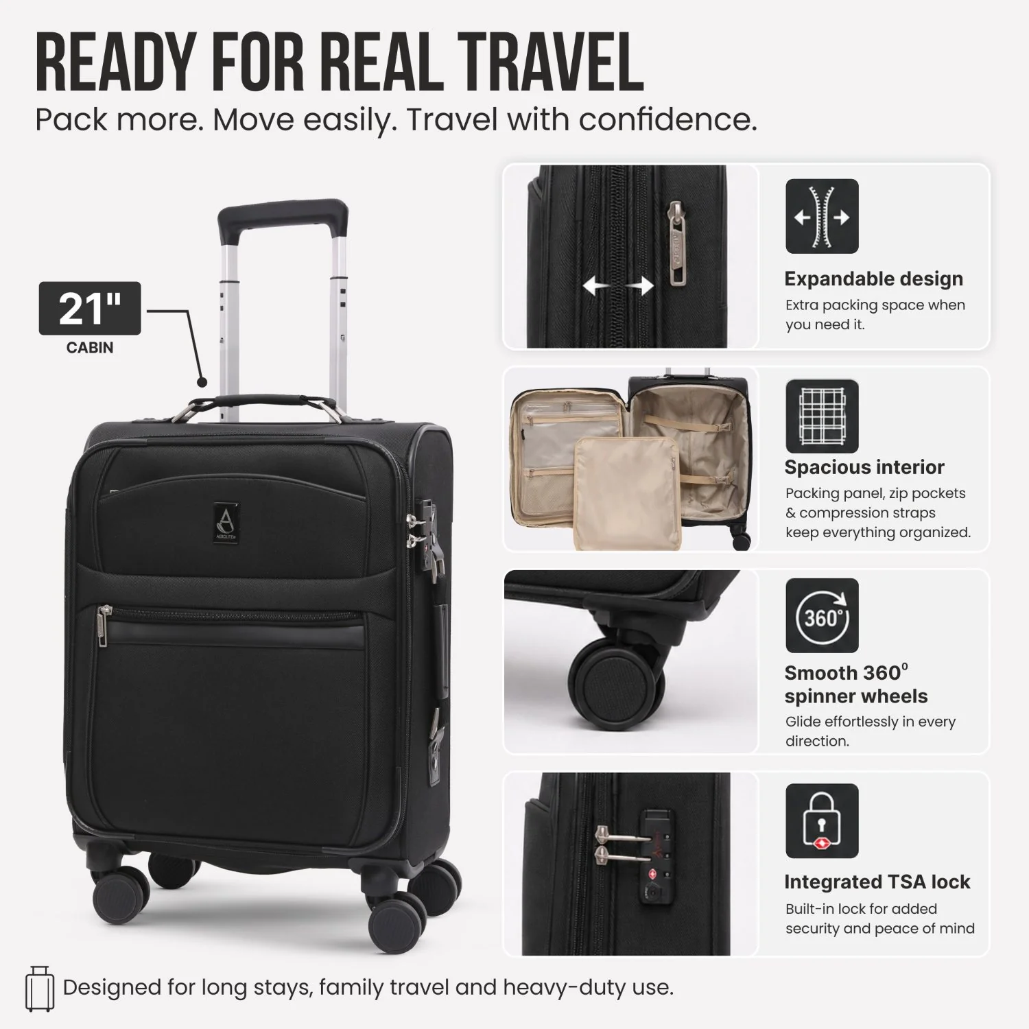 Aerolite Premium Expandable Cabin Luggage 55x40x20/23cm Ryanair Priority Max Carry On Suitcase with Reinforced Metal Frame, TSA Lock, Silent Spinner Wheels & Anti-Microbial Interior – Lightweight Luxury Soft Shell Hand Luggage - Image 4